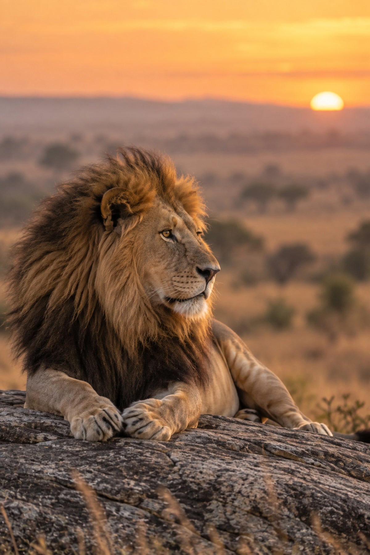 Affiche nature lion au lever du jour — aperçu