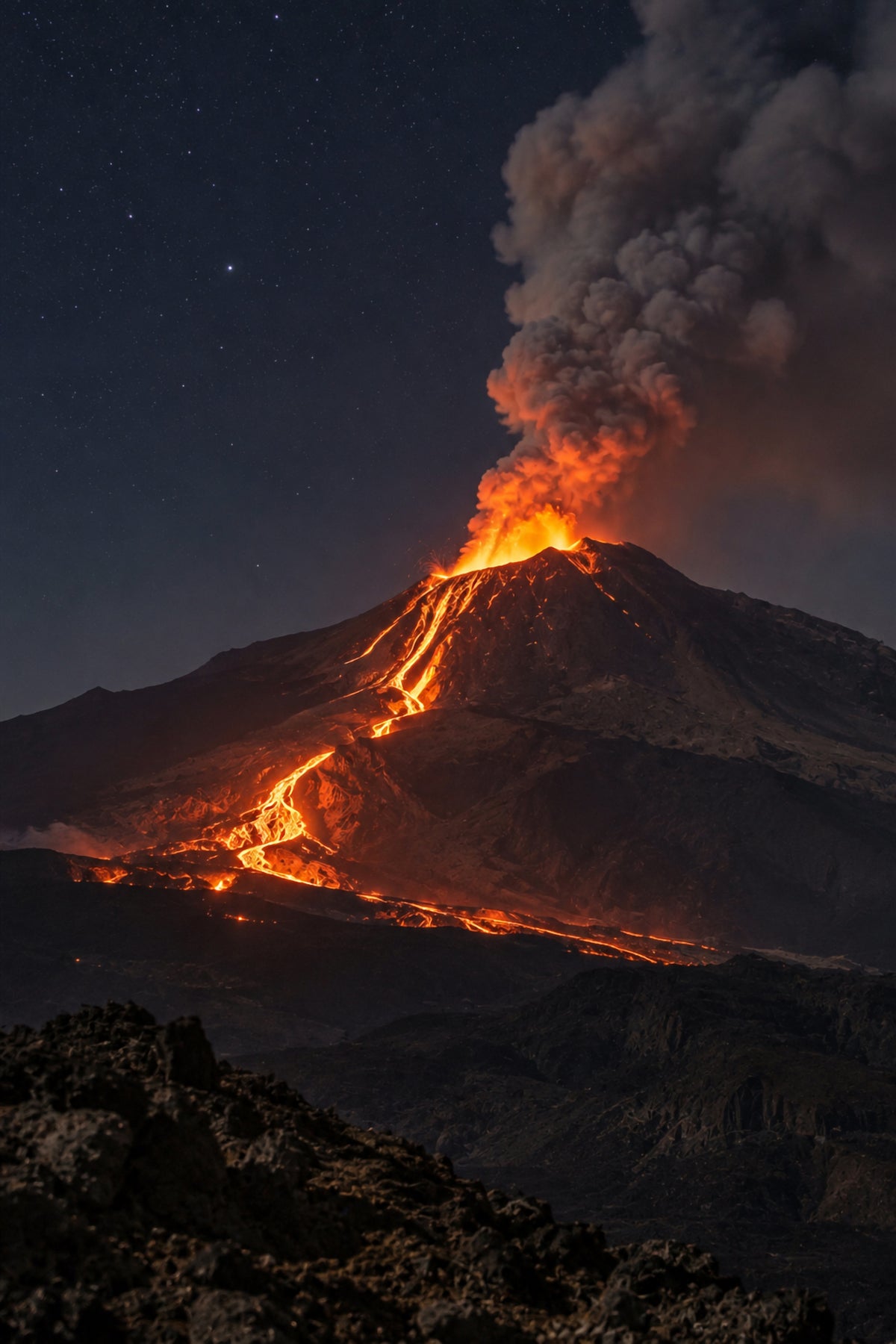Affiche nature volcan de nuit — aperçu