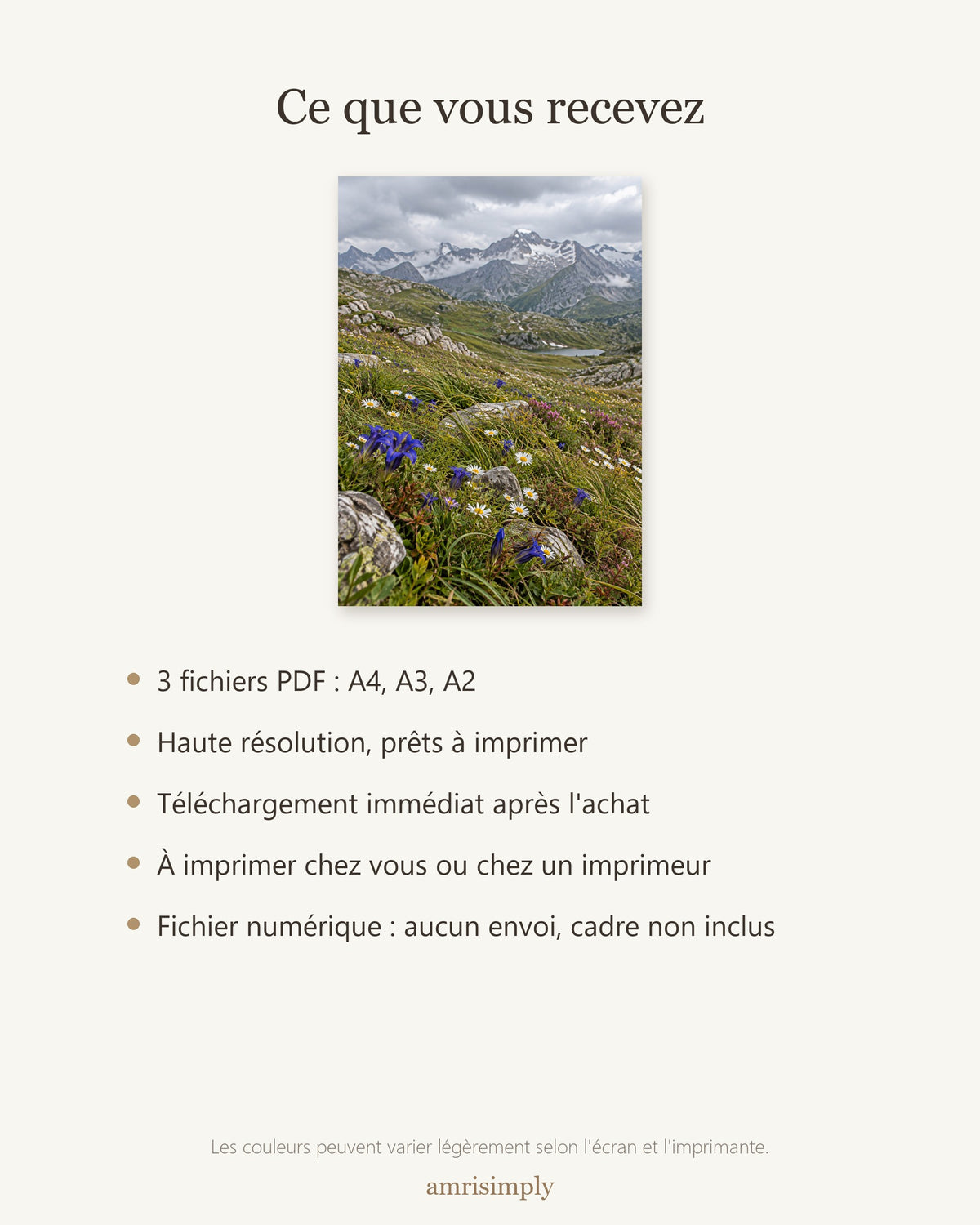 Poster Prairie alpine en fleurs — contenu du téléchargement : fichiers PDF