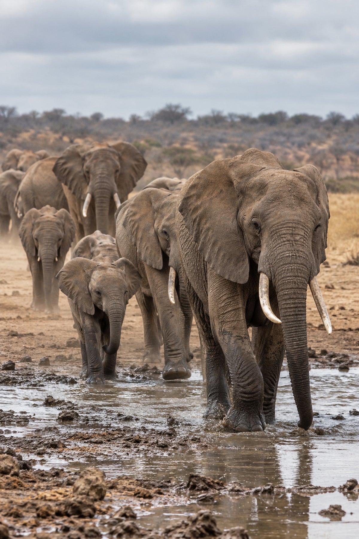 Affiche animaux sauvages Éléphants au point d'eau — aperçu