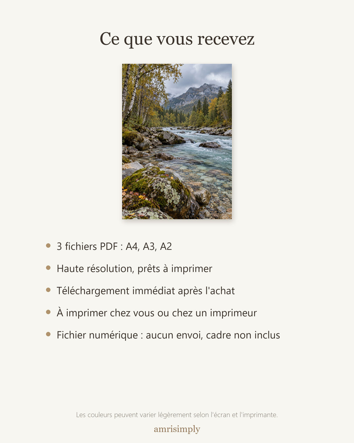 Poster Rivière de montagne — contenu du téléchargement : fichiers PDF