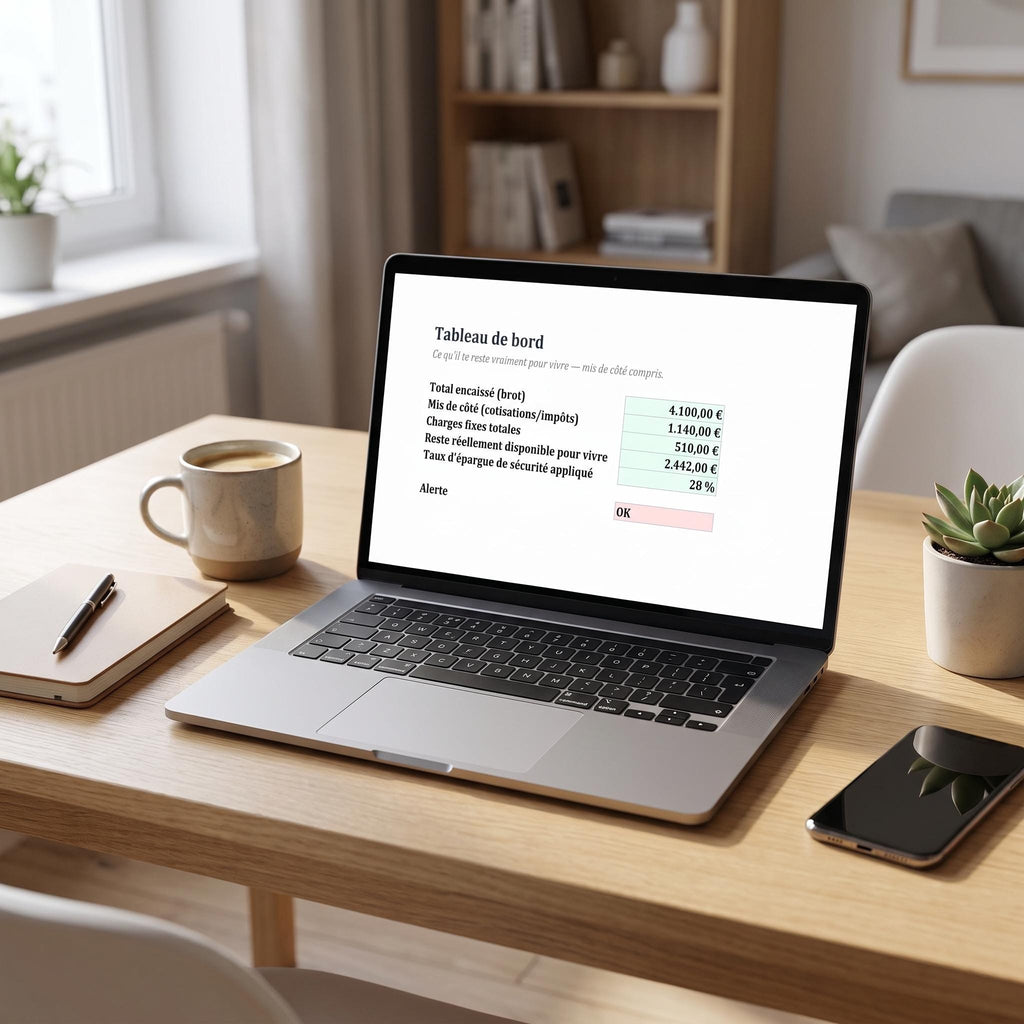 Tableur du budget indépendant ouvert sur un ordinateur portable posé sur un bureau