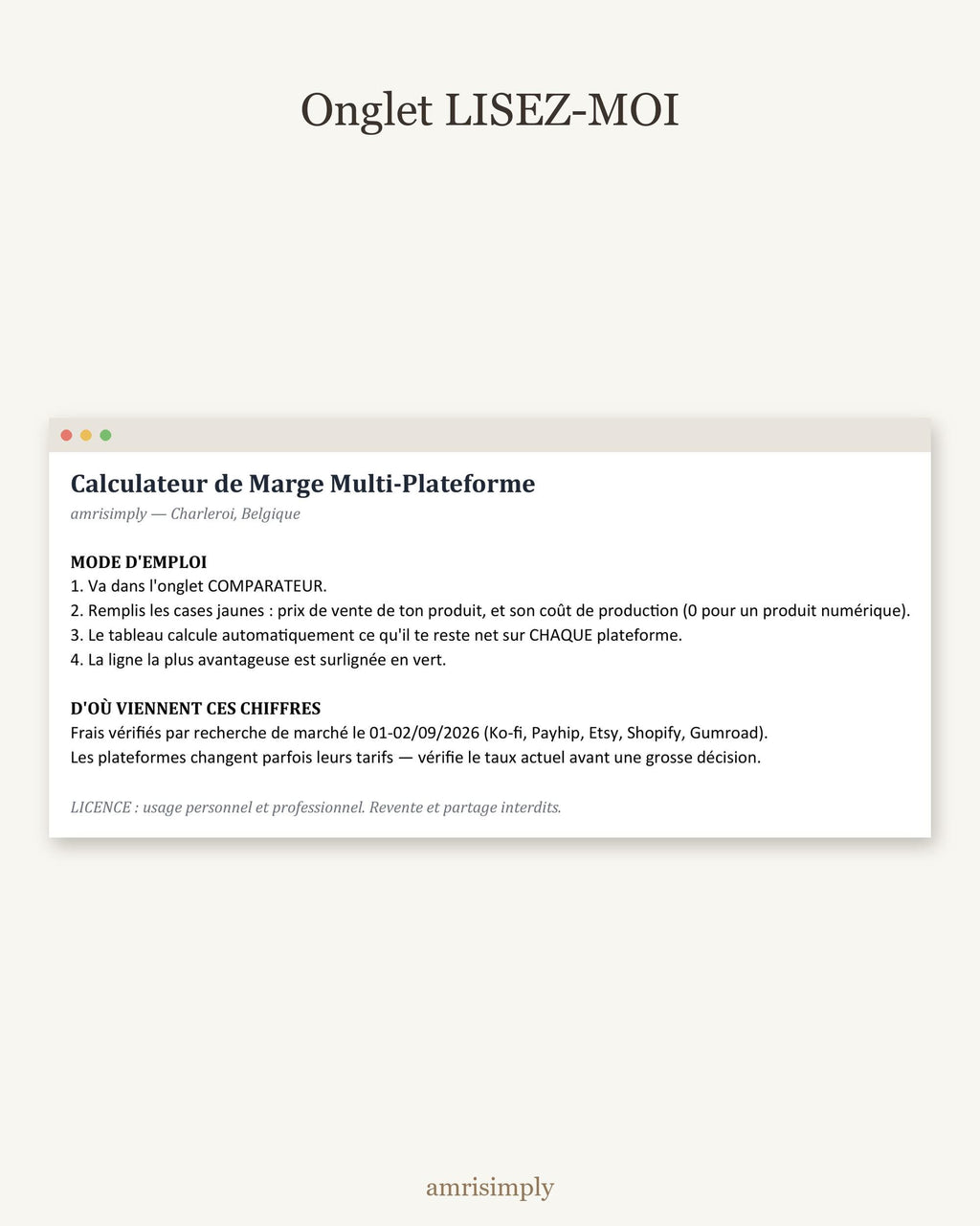 Onglet LISEZ-MOI : le mode d'emploi du calculateur en quatre étapes