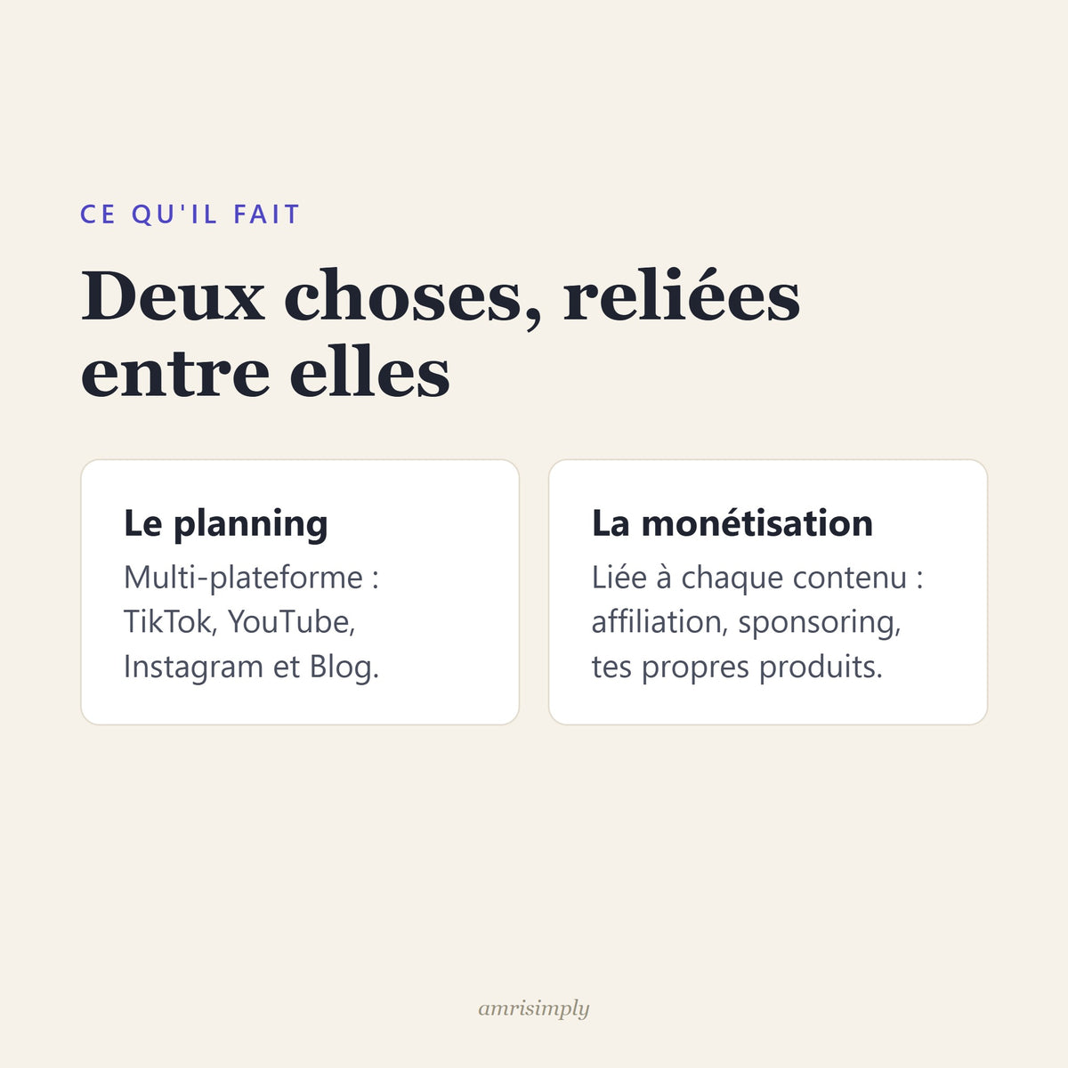 Planning TikTok, YouTube, Instagram et Blog relié au suivi de monétisation de chaque contenu