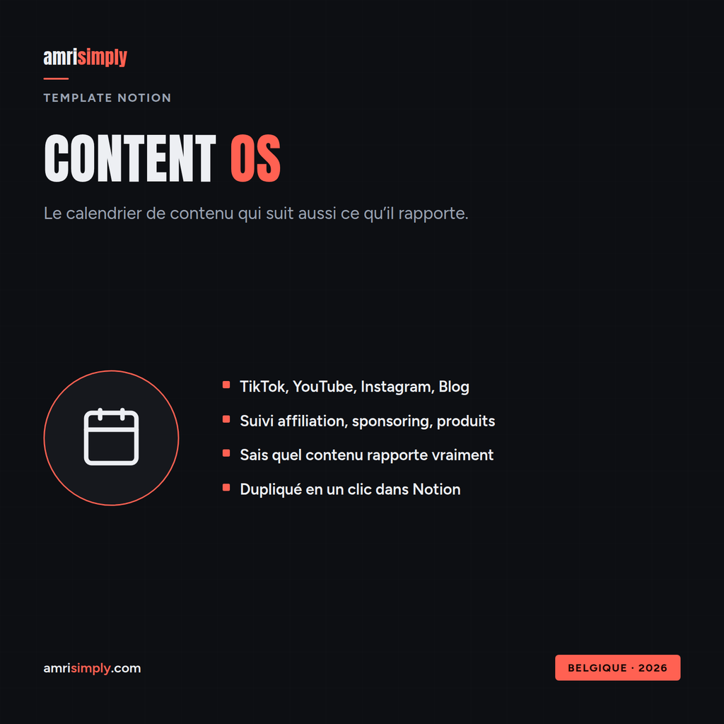 Content OS, template Notion : calendrier de contenu et suivi de monétisation pour créateur solo