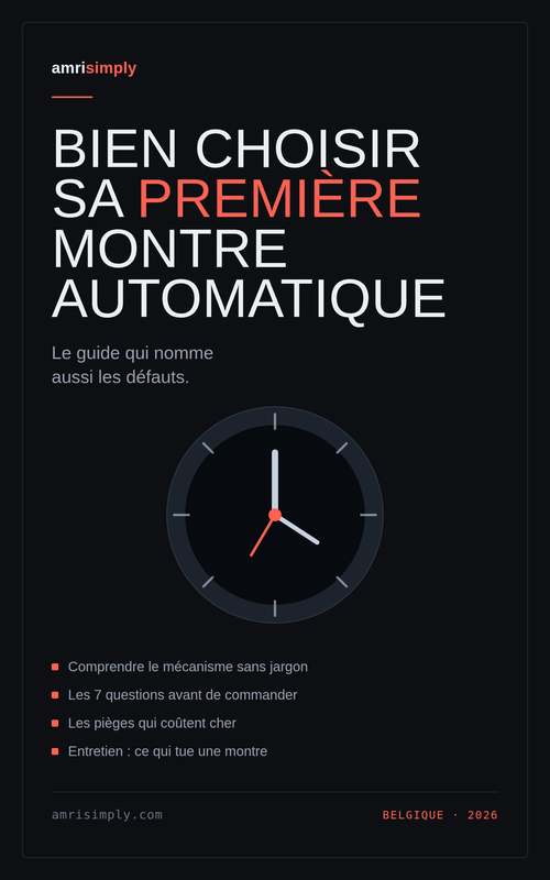 Couverture du guide « Bien choisir sa première montre automatique », édition belge, 49 pages