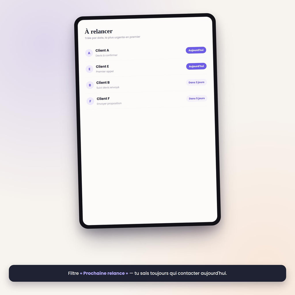 Vue À relancer : les prospects à recontacter en priorité