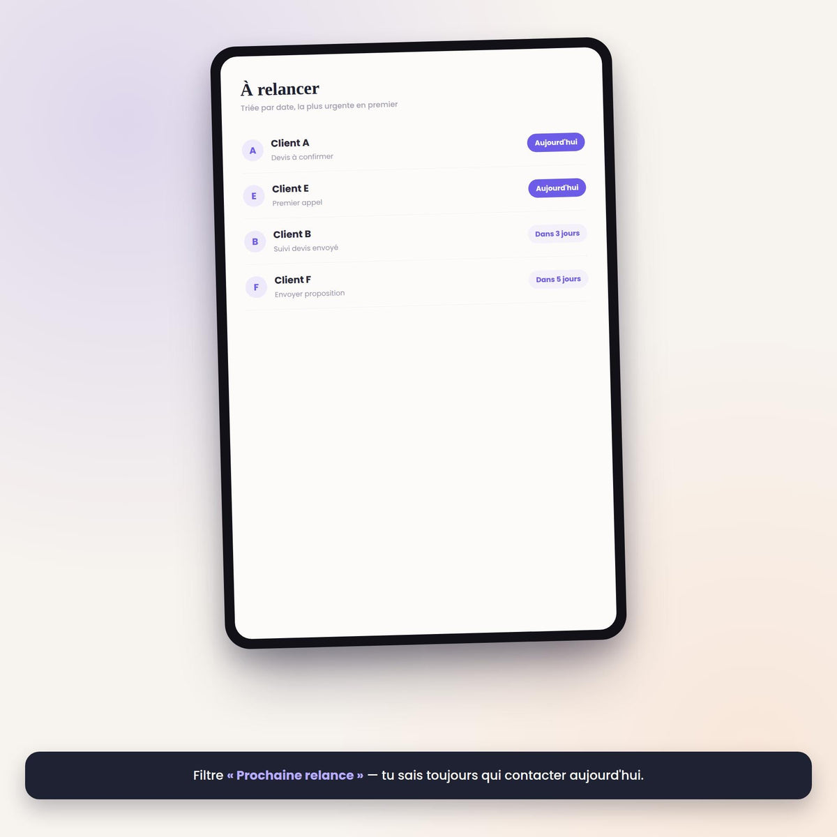 Vue À relancer : les prospects à recontacter en priorité