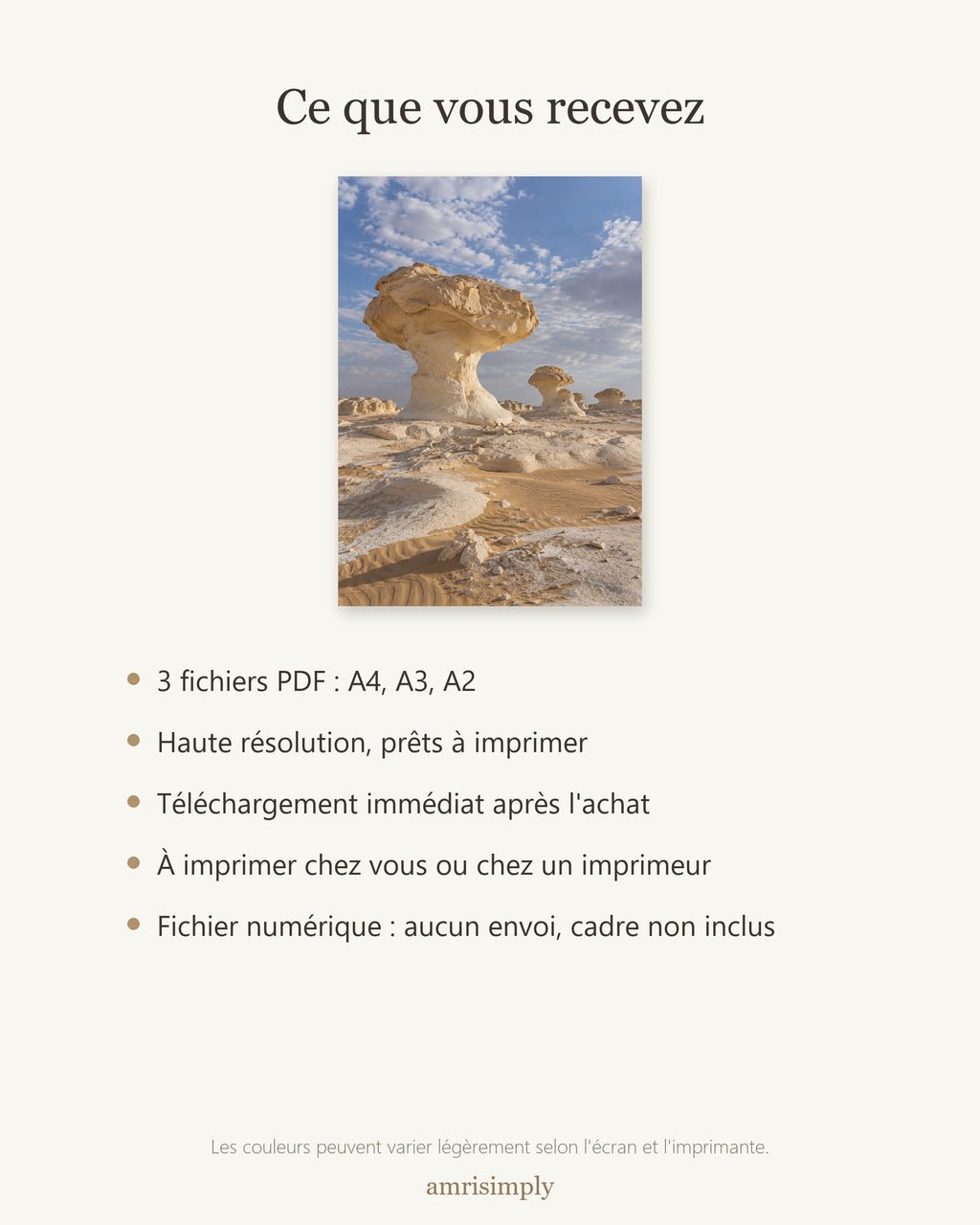 Poster Désert Blanc Égypte à Imprimer - Affiche Nature - Décoration Murale - Téléchargement Numérique