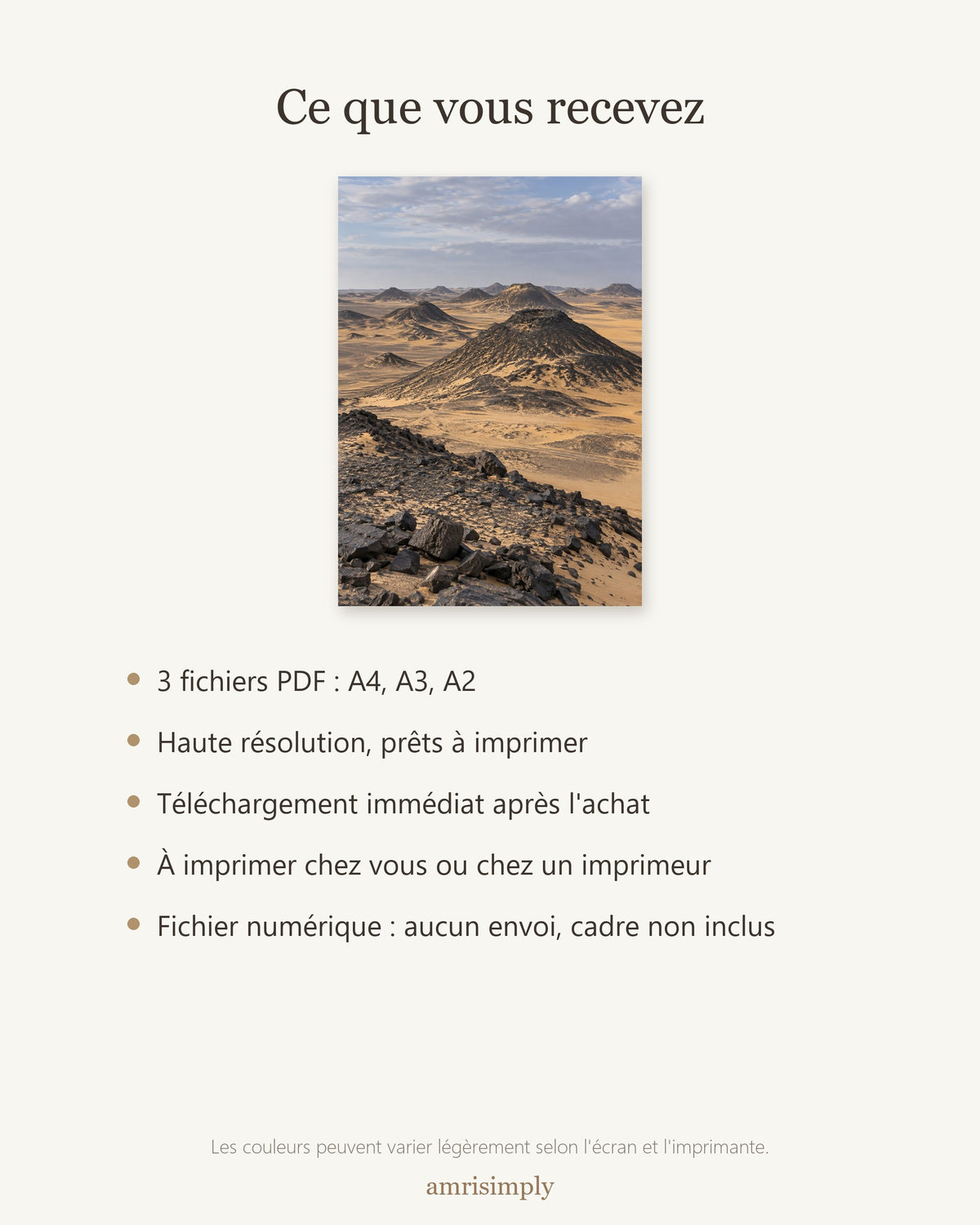 Poster Désert Noir Égypte à Imprimer - Affiche Nature - Décoration Murale - Téléchargement Numérique