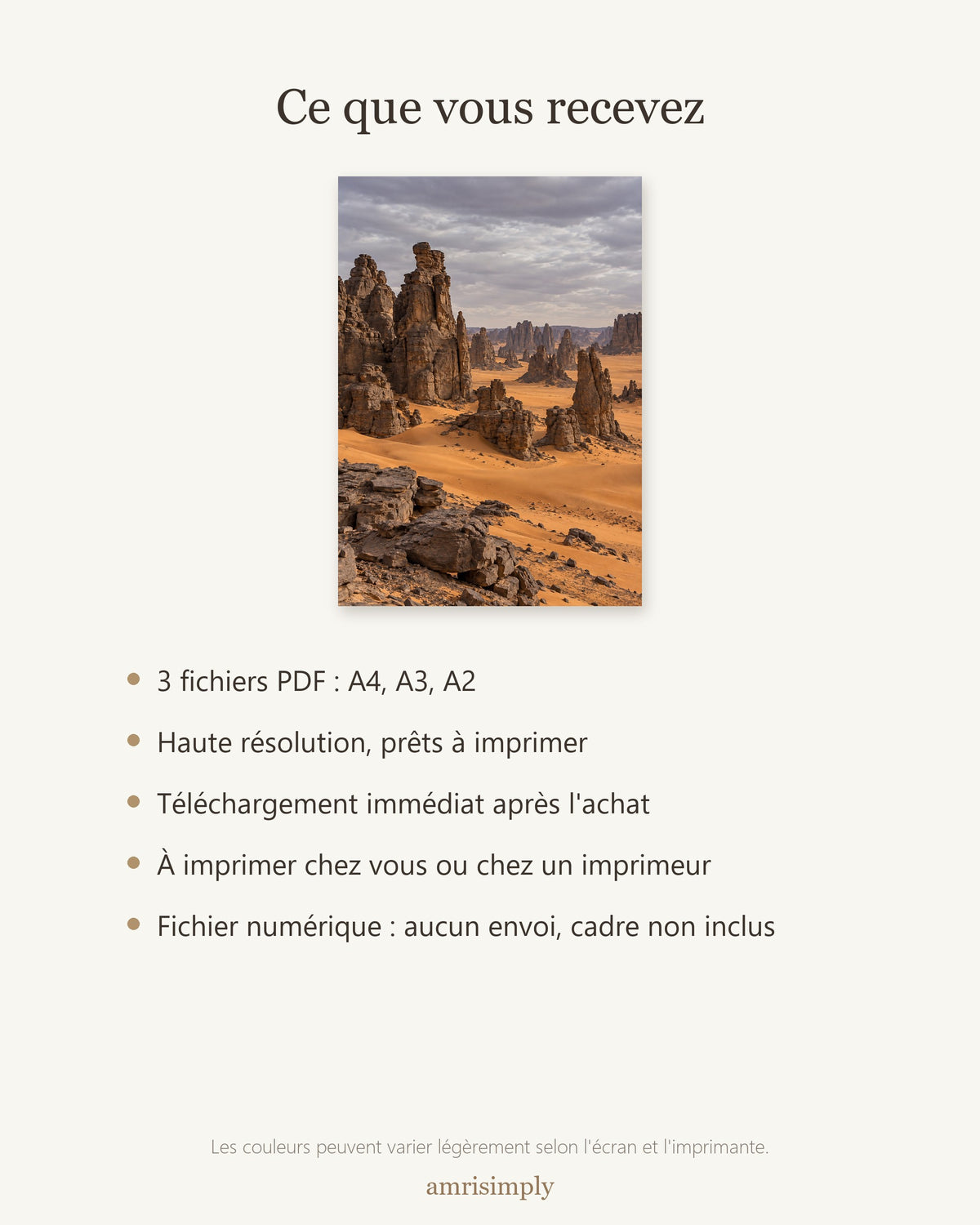 Poster Tassili n'Ajjer Algérie à Imprimer - Affiche Nature - Décoration Murale - Téléchargement Numérique