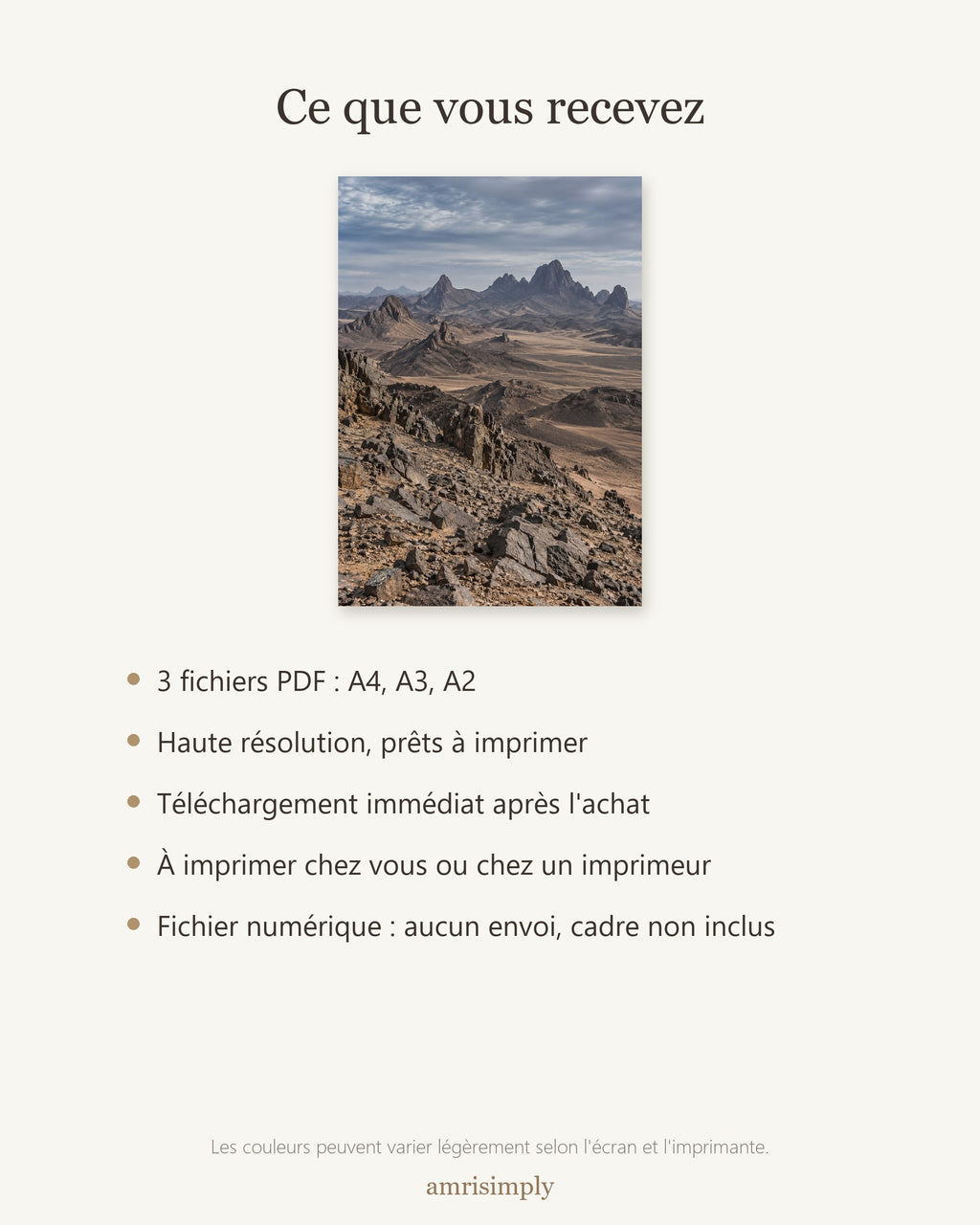 Poster Massif du Hoggar Algérie à Imprimer - Affiche Nature - Décoration Murale - Téléchargement Numérique