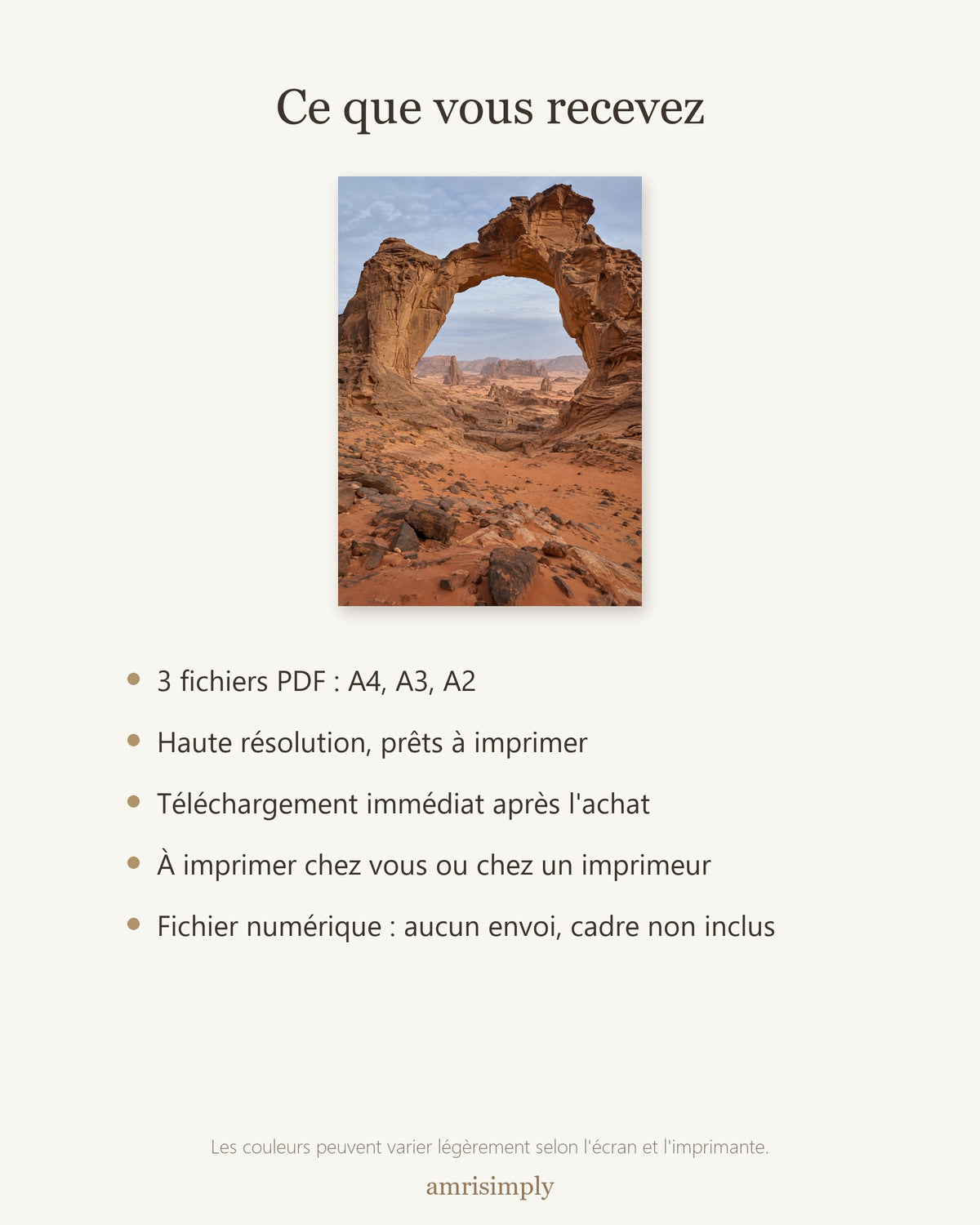 Poster Arche de l'Ennedi Tchad à Imprimer - Affiche Nature - Décoration Murale - Téléchargement Numérique