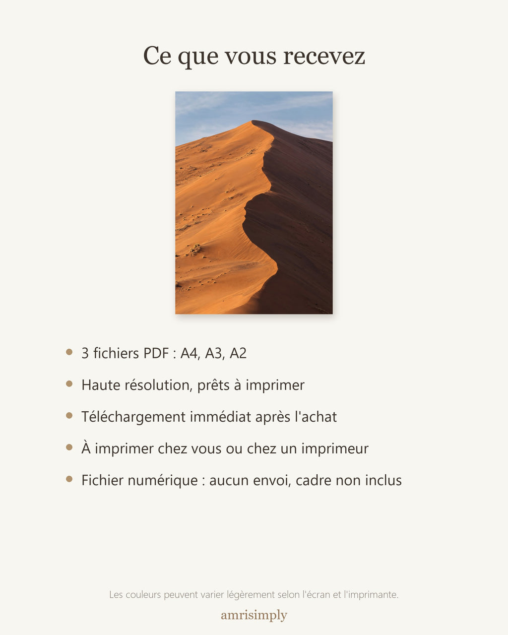 Poster Dune de Sossusvlei Namibie à Imprimer - Affiche Nature - Décoration Murale - Téléchargement Numérique
