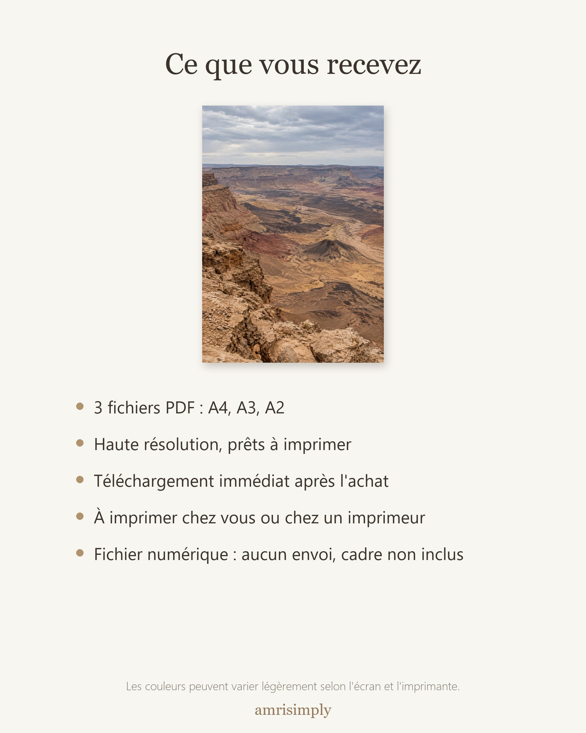 Poster Makhtesh Ramon Israël à Imprimer - Affiche Nature - Décoration Murale - Téléchargement Numérique