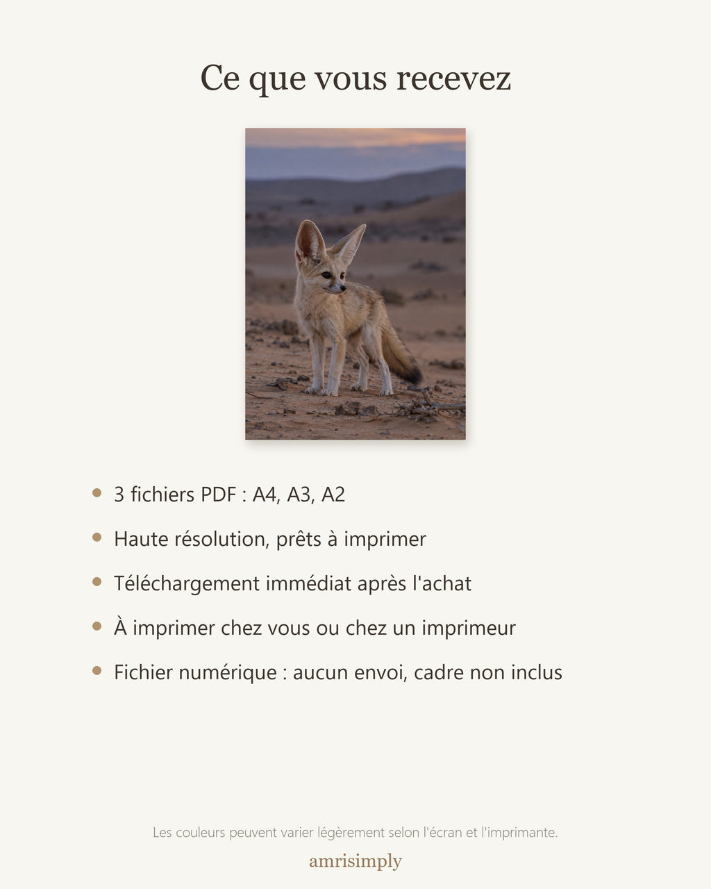 Poster Renard fennec à Imprimer - Affiche Animaux Sauvages - Décoration Murale - Téléchargement Numérique