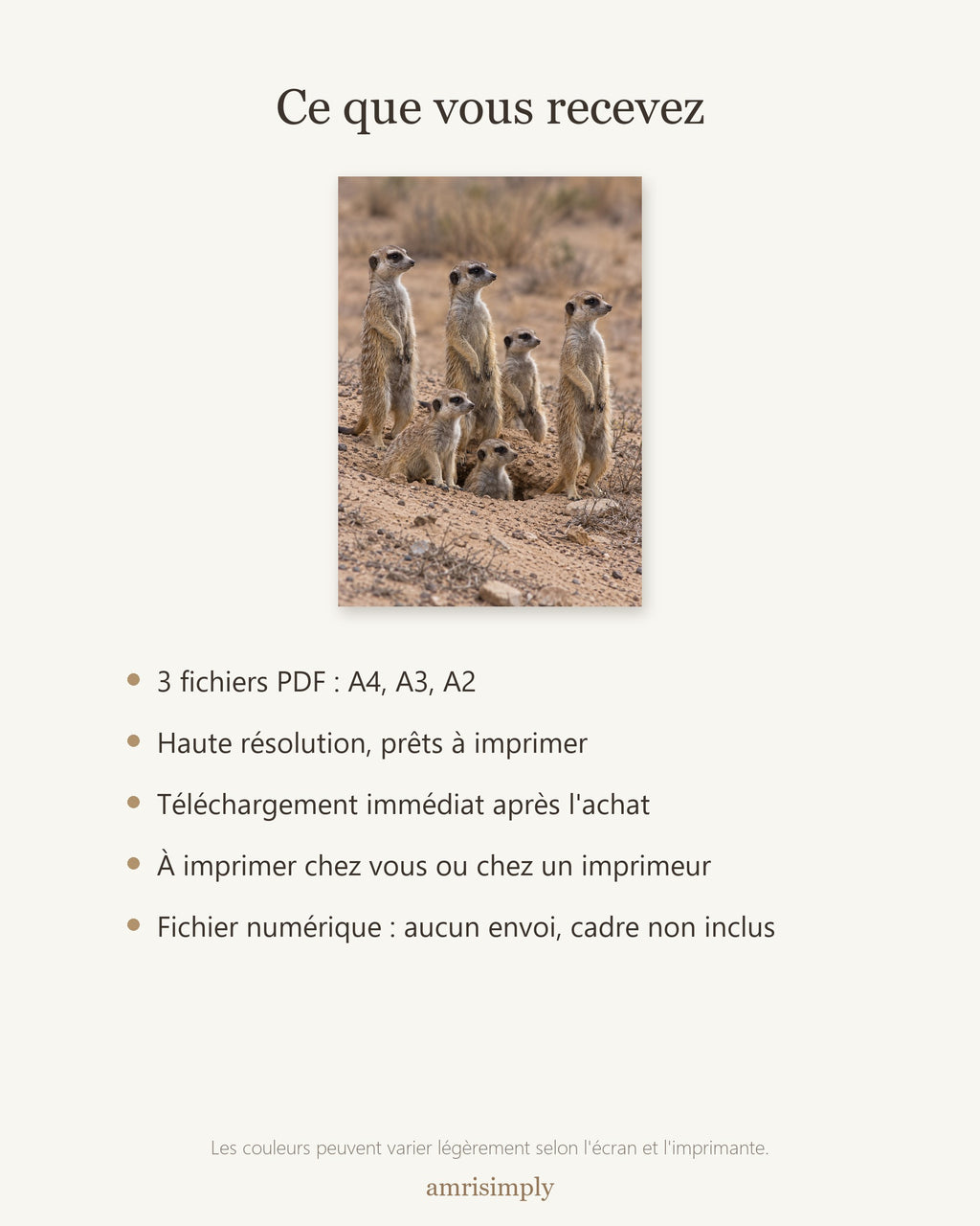 Poster Suricates à Imprimer - Affiche Animaux Sauvages - Décoration Murale - Téléchargement Numérique