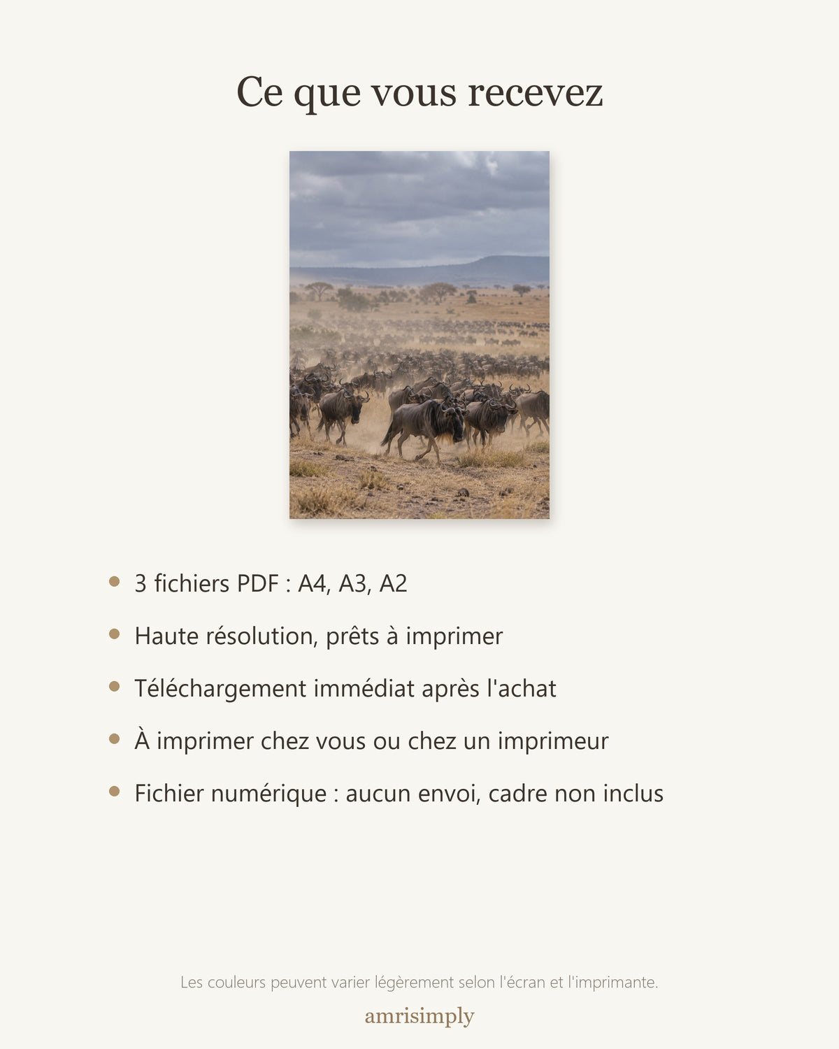 Poster Migration des gnous à Imprimer - Affiche Animaux Sauvages - Décoration Murale - Téléchargement Numérique