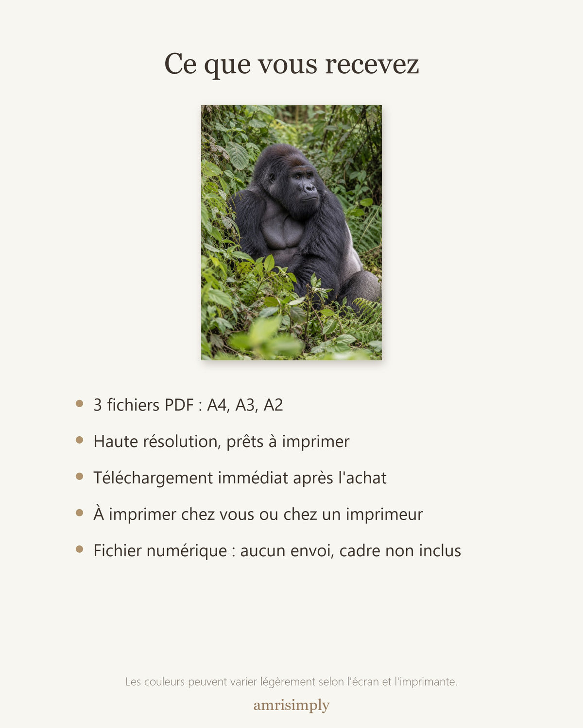 Poster Gorille de montagne à Imprimer - Affiche Animaux Sauvages - Décoration Murale - Téléchargement Numérique