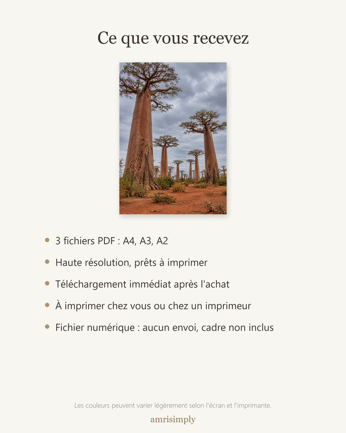 Poster Allée des baobabs Madagascar à Imprimer - Affiche Nature - Décoration Murale - Téléchargement Numérique