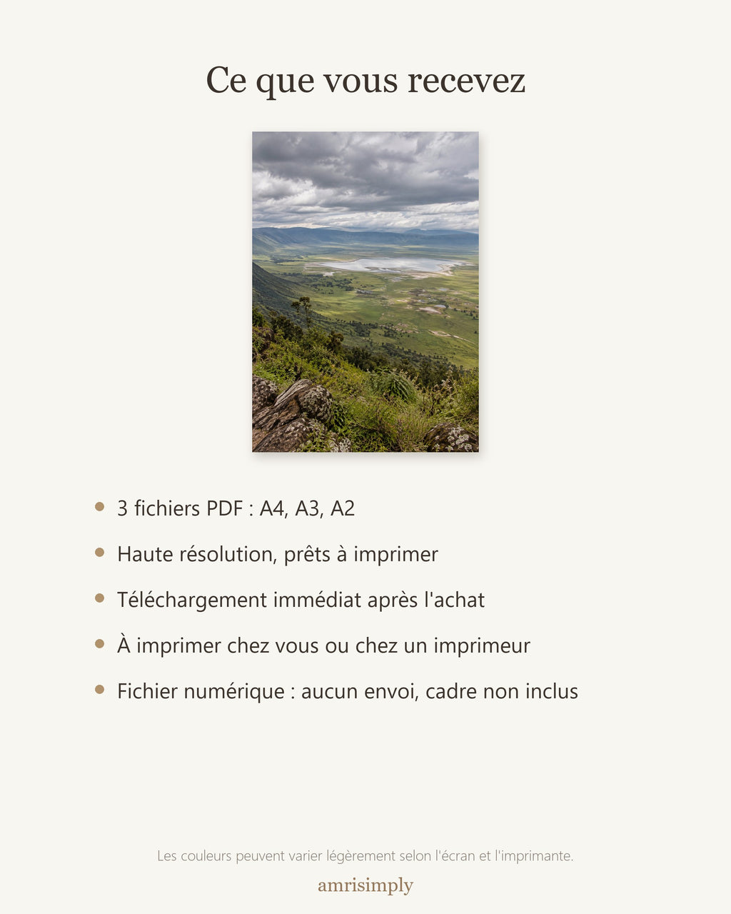 Poster Cratère du Ngorongoro Tanzanie à Imprimer - Affiche Nature - Décoration Murale - Téléchargement Numérique
