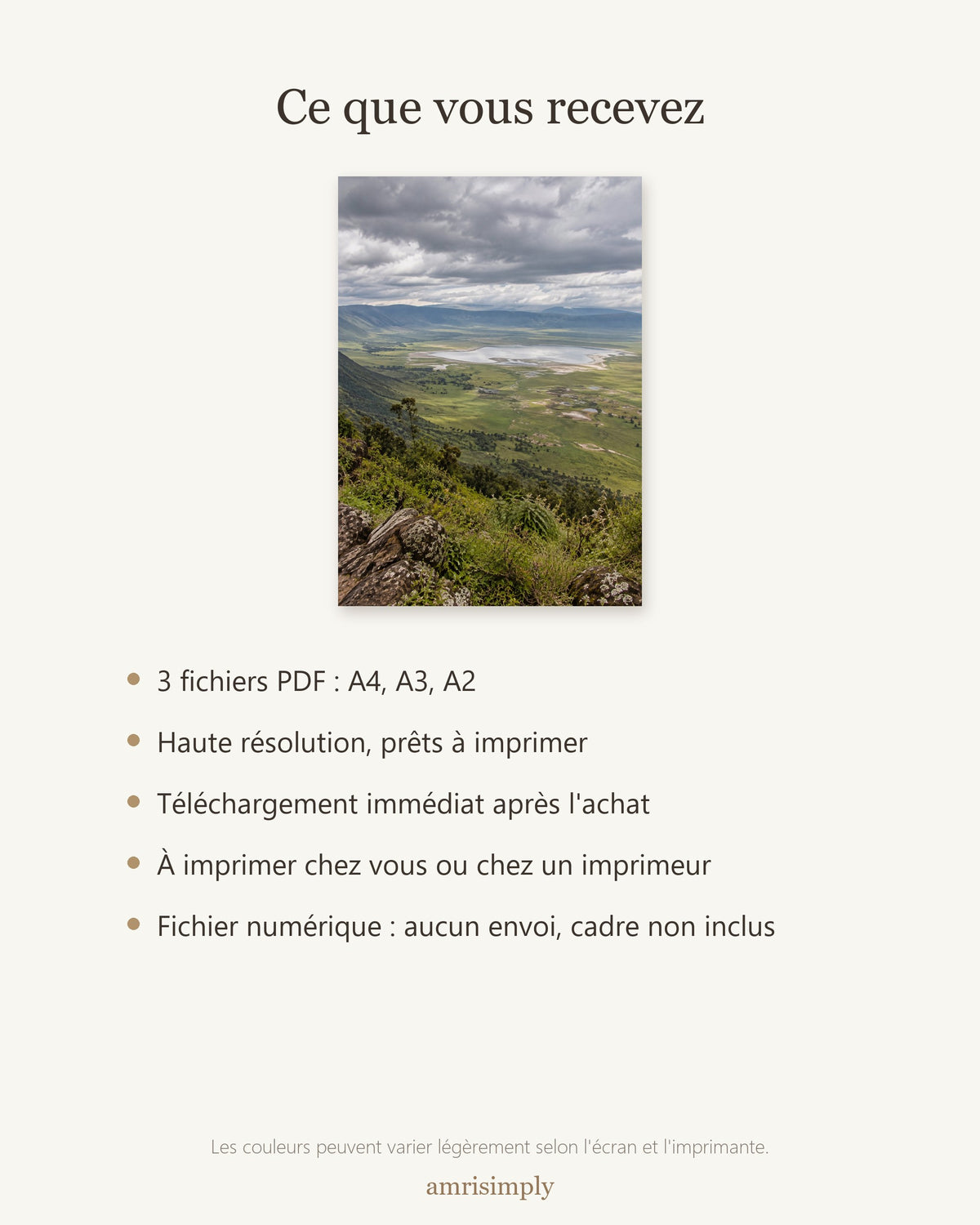 Poster Cratère du Ngorongoro Tanzanie à Imprimer - Affiche Nature - Décoration Murale - Téléchargement Numérique