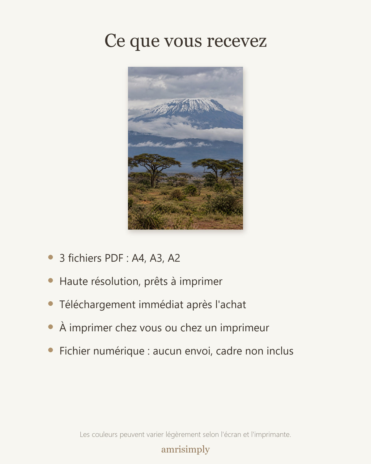 Poster Kilimandjaro à Imprimer - Affiche Nature - Décoration Murale - Téléchargement Numérique