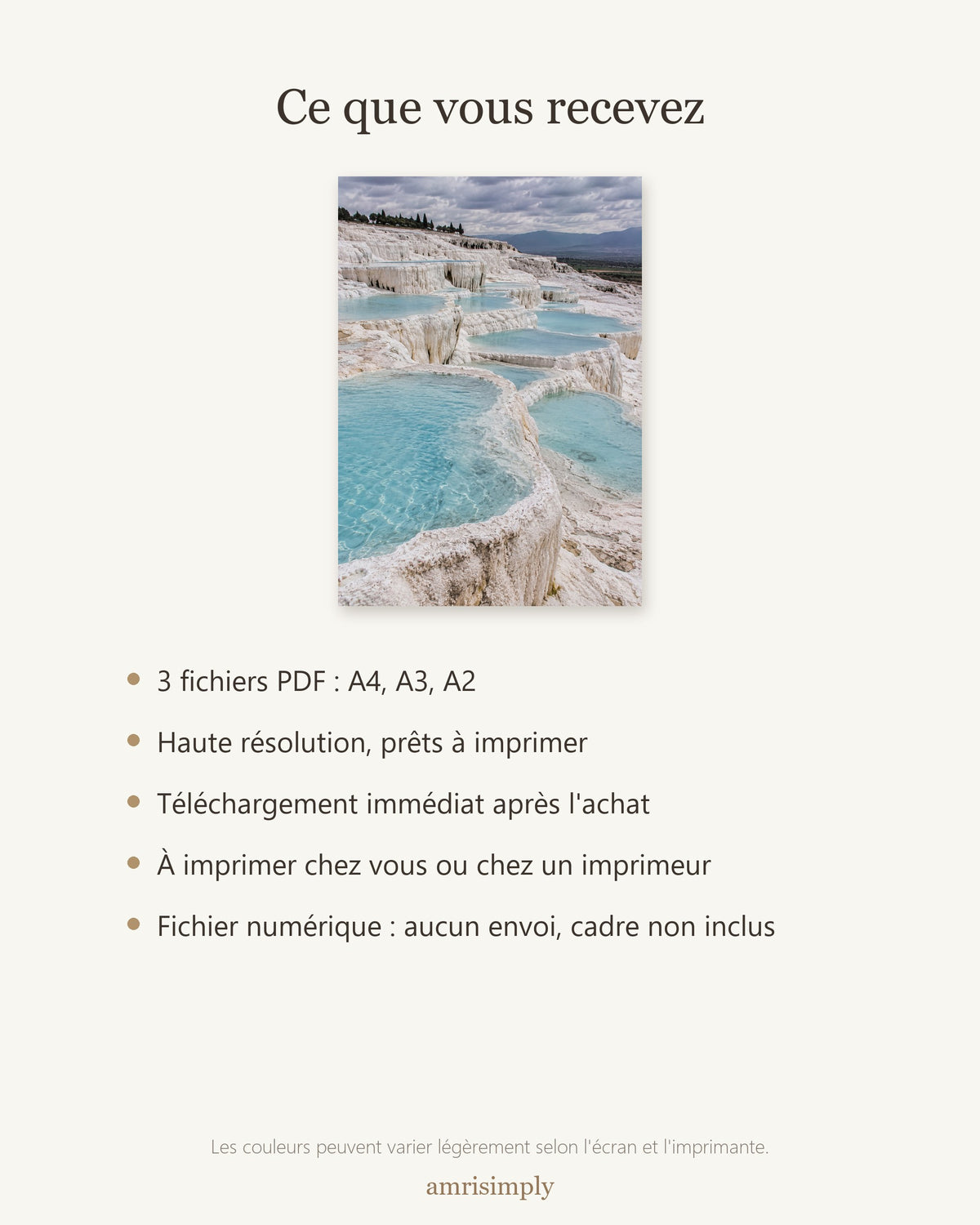 Poster Pamukkale Turquie à Imprimer - Affiche Nature - Décoration Murale - Téléchargement Numérique