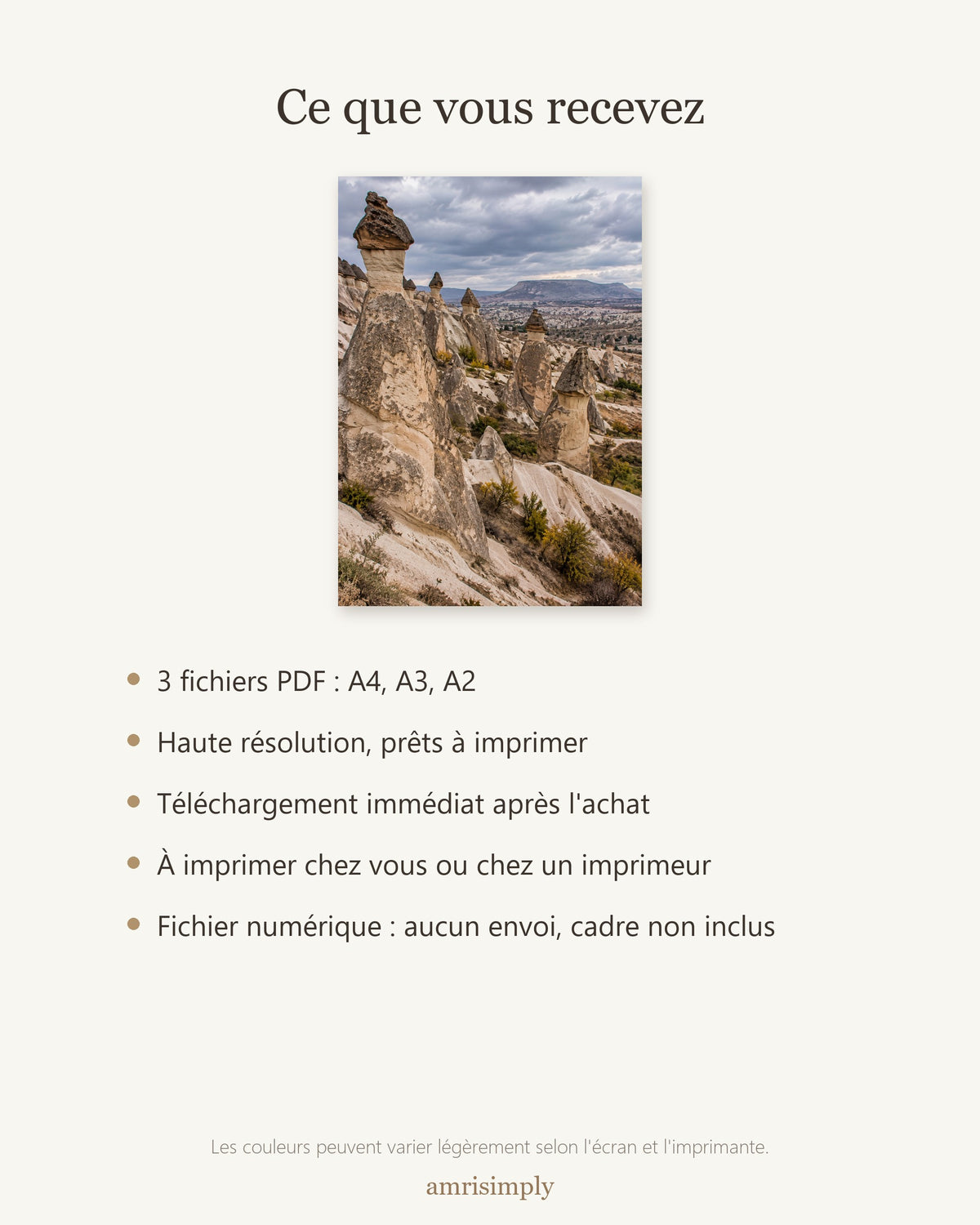 Poster Cappadoce Turquie à Imprimer - Affiche Nature - Décoration Murale - Téléchargement Numérique