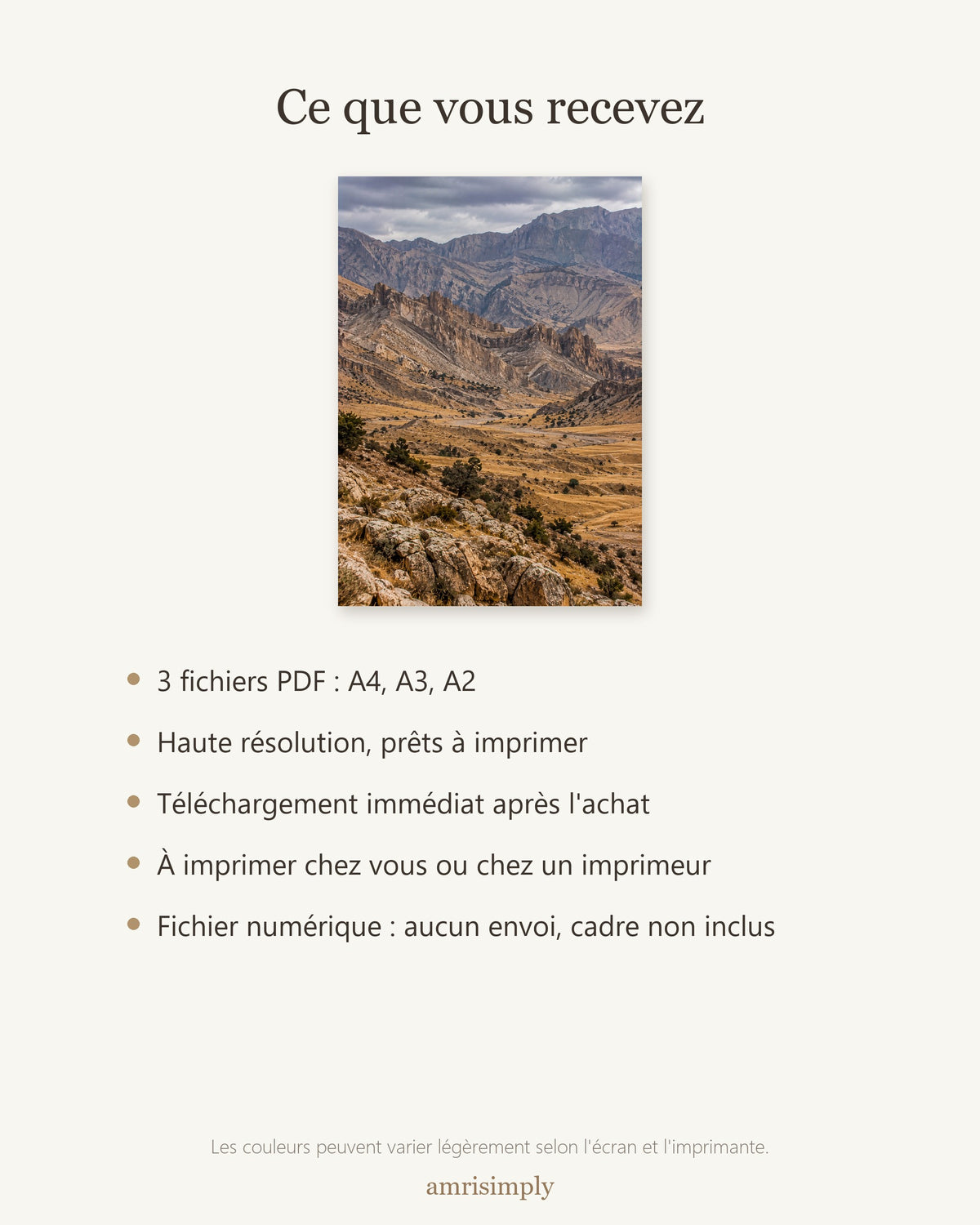 Poster Monts Zagros à Imprimer - Affiche Nature - Décoration Murale - Téléchargement Numérique