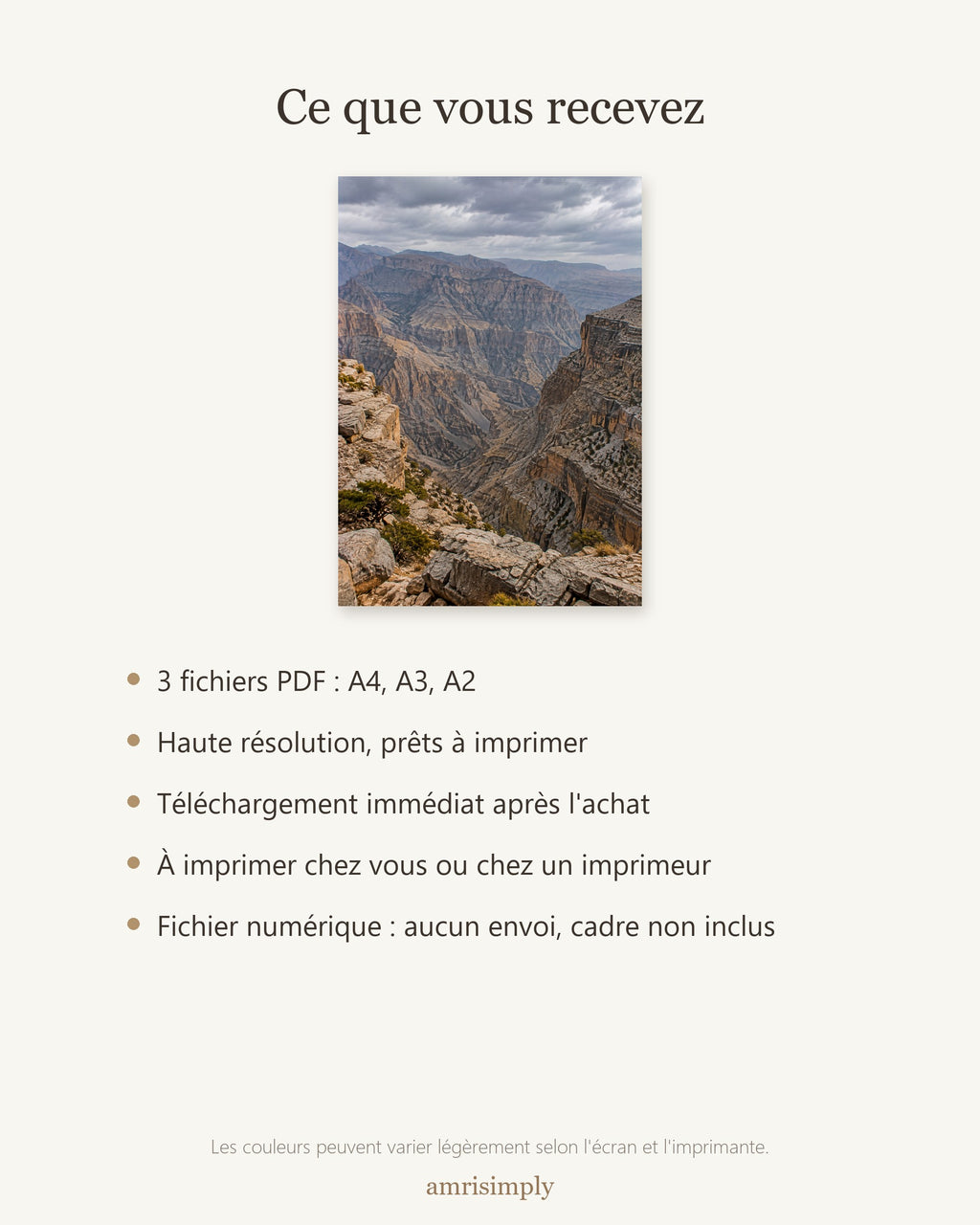 Poster Jebel Shams Oman à Imprimer - Affiche Nature - Décoration Murale - Téléchargement Numérique