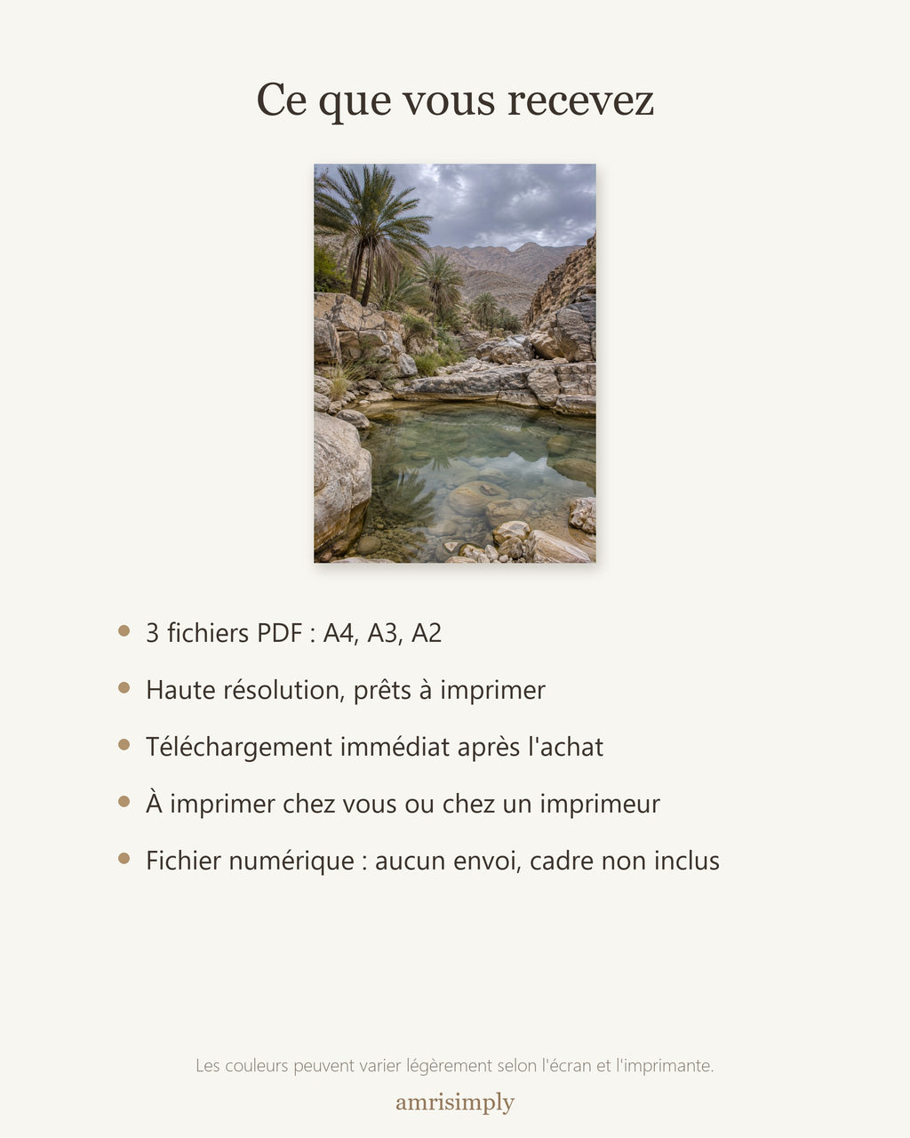 Poster Wadi d'Oman à Imprimer - Affiche Nature - Décoration Murale - Téléchargement Numérique