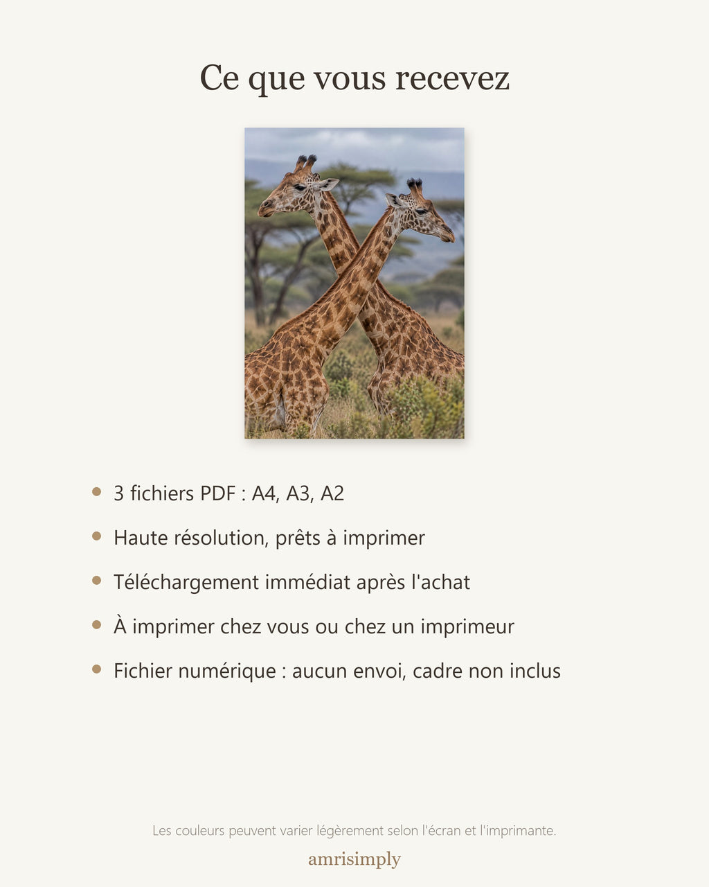 Poster Deux girafes à Imprimer - Affiche Animaux Sauvages - Décoration Murale - Téléchargement Numérique