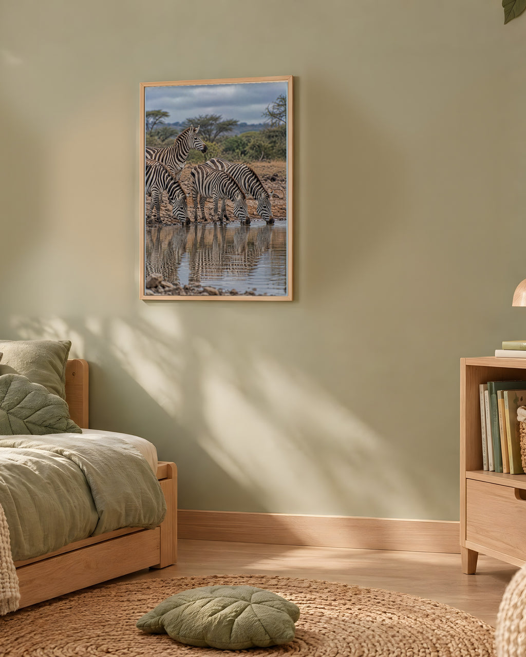 Poster Zèbres au point d'eau à Imprimer - Affiche Animaux Sauvages - Décoration Murale - Téléchargement Numérique