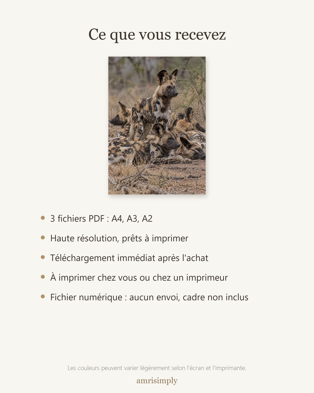 Poster Meute de lycaons à Imprimer - Affiche Animaux Sauvages - Décoration Murale - Téléchargement Numérique