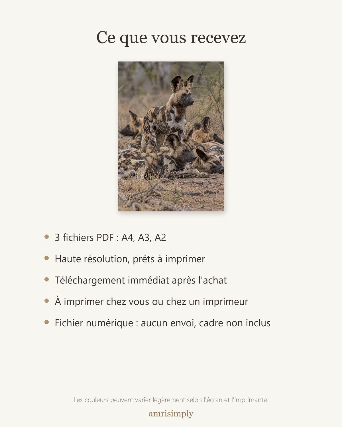 Poster Meute de lycaons à Imprimer - Affiche Animaux Sauvages - Décoration Murale - Téléchargement Numérique