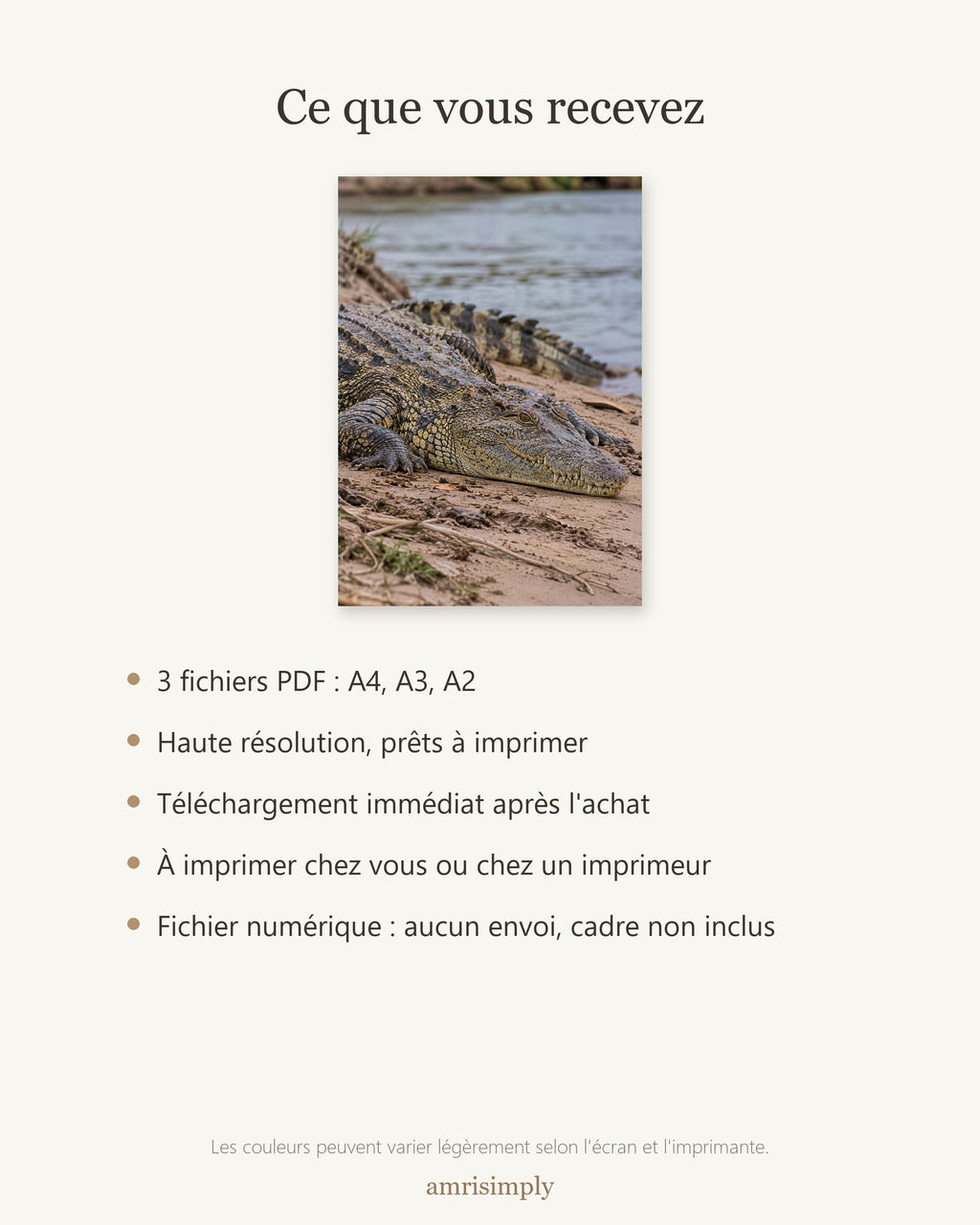 Poster Crocodile du Nil à Imprimer - Affiche Animaux Sauvages - Décoration Murale - Téléchargement Numérique