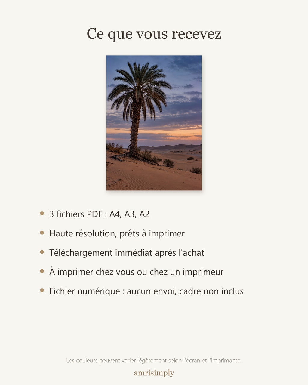 Poster Palmier dattier sur dune à Imprimer - Affiche Nature - Décoration Murale - Téléchargement Numérique