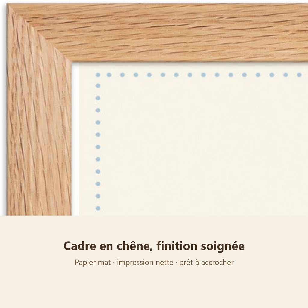 Poster Chouette à Lunettes Encadré – Décoration Chambre Bébé Animaux Aquarelle – Cadre Chêne Prêt à Accrocher