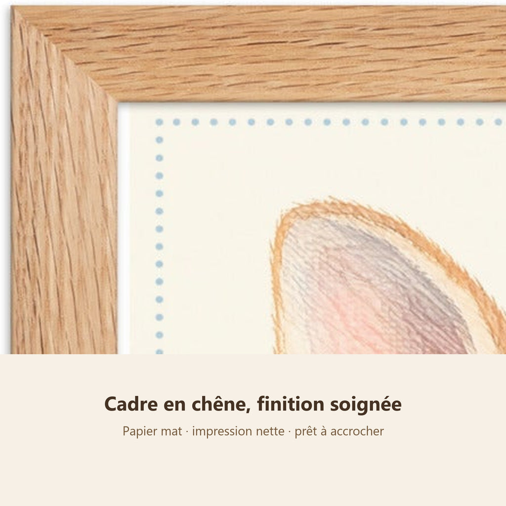 Poster Kangourou Encadré – Décoration Chambre Bébé Animaux Aquarelle – Cadre Chêne Prêt à Accrocher