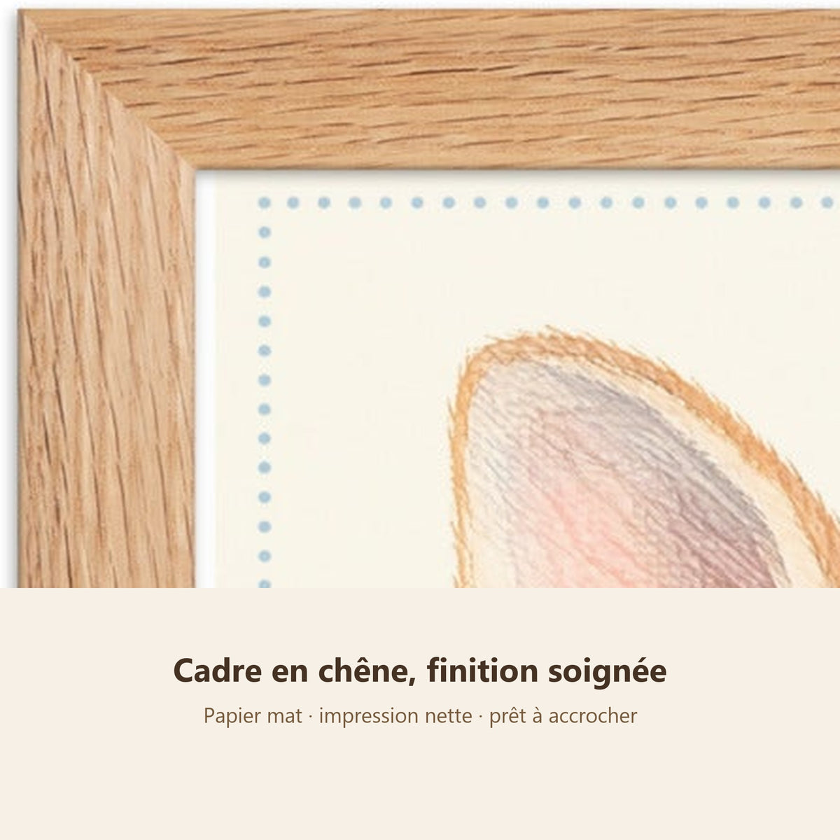 Poster Kangourou Encadré – Décoration Chambre Bébé Animaux Aquarelle – Cadre Chêne Prêt à Accrocher