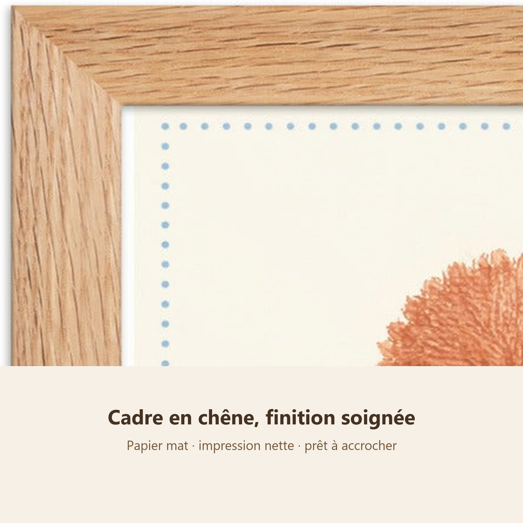 Poster Raton Laveur Encadré – Décoration Chambre Bébé Animaux Aquarelle – Cadre Chêne Prêt à Accrocher