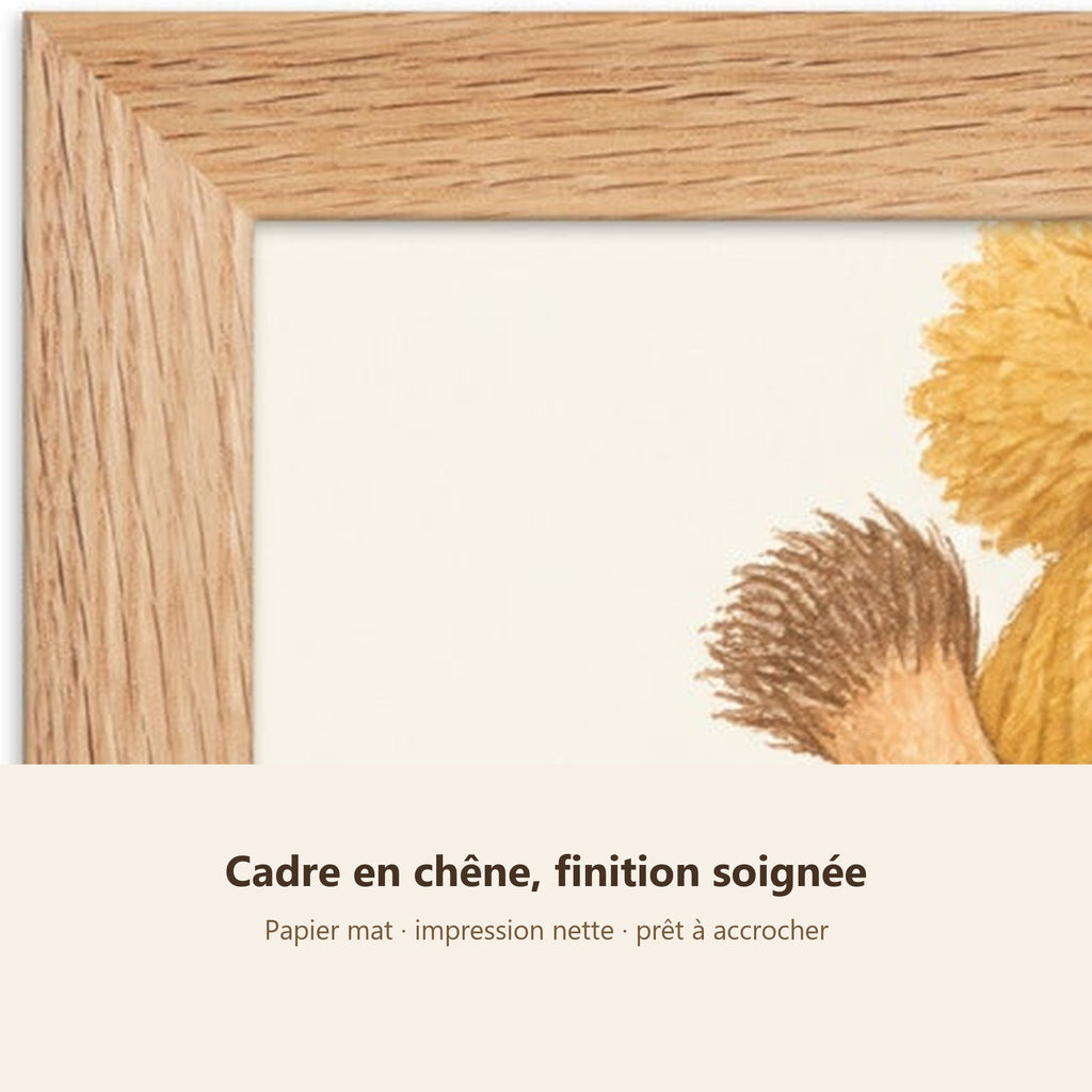 Poster Girafon Lunettes Encadré – Décoration Chambre Bébé Animaux Aquarelle – Cadre Chêne Prêt à Accrocher