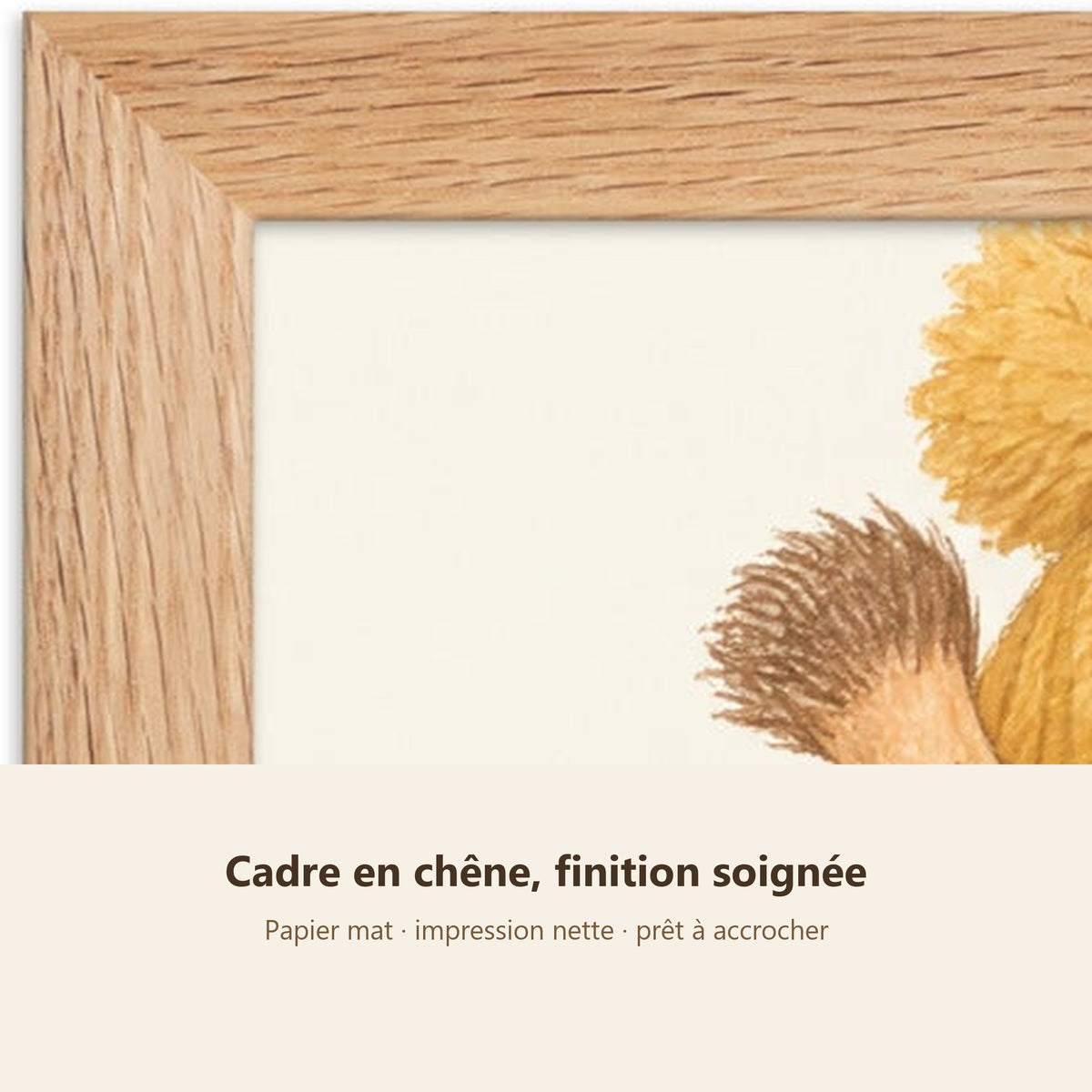 Poster Girafon Lunettes Encadré – Décoration Chambre Bébé Animaux Aquarelle – Cadre Chêne Prêt à Accrocher