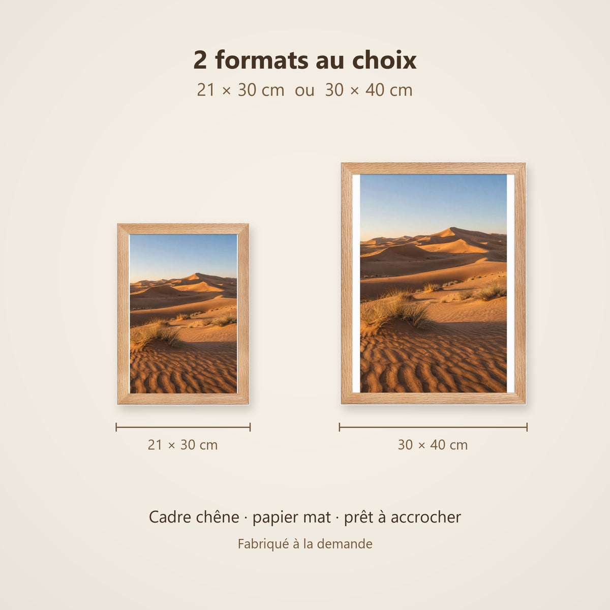 Poster Encadré Dunes du Désert - Affiche Nature Cadre Chêne - Décoration Murale