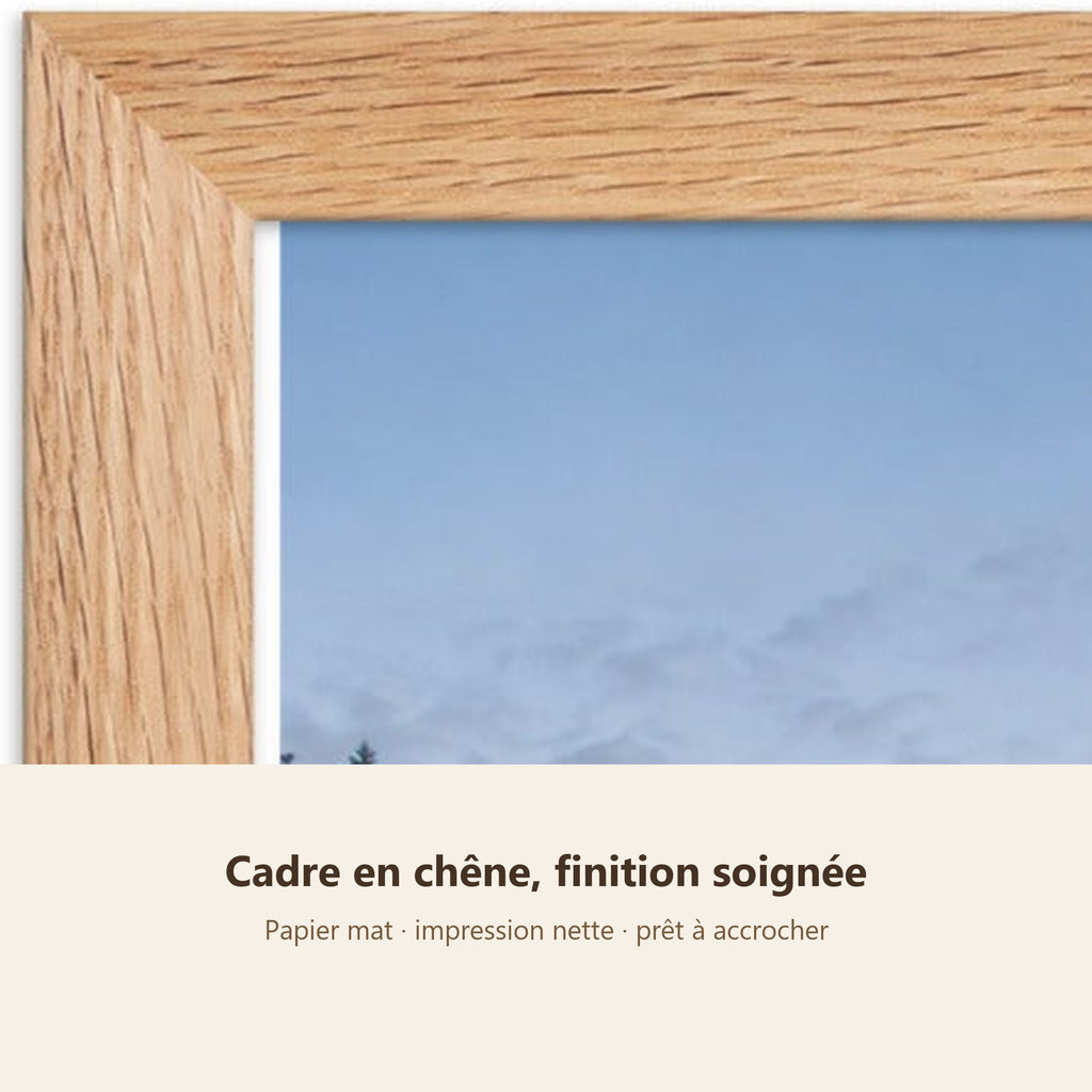Poster Encadré Lac Alpin - Affiche Nature Montagne Cadre Chêne - Décoration Murale