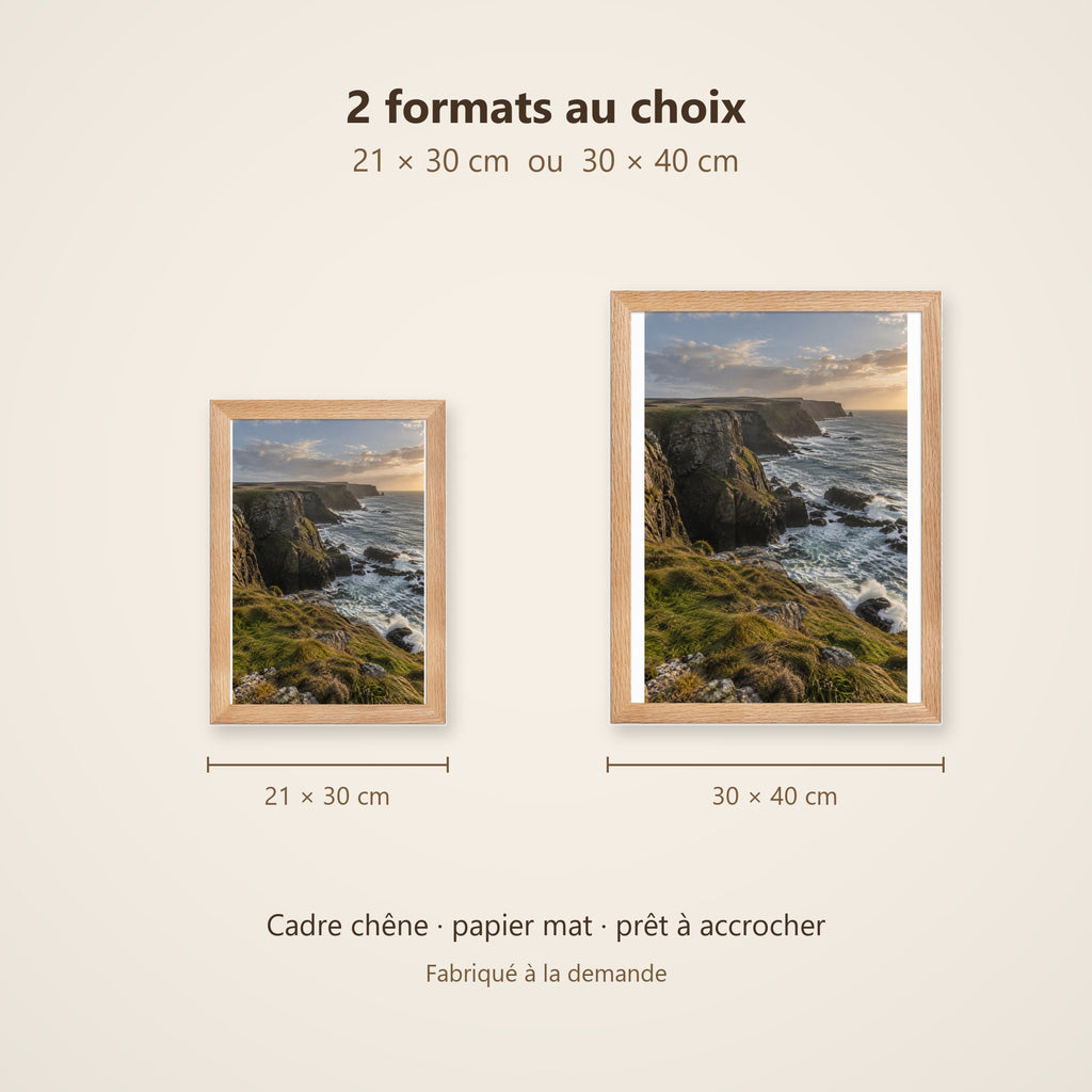 Poster Encadré Falaises Côtières - Affiche Nature Océan Cadre Chêne - Décoration Murale