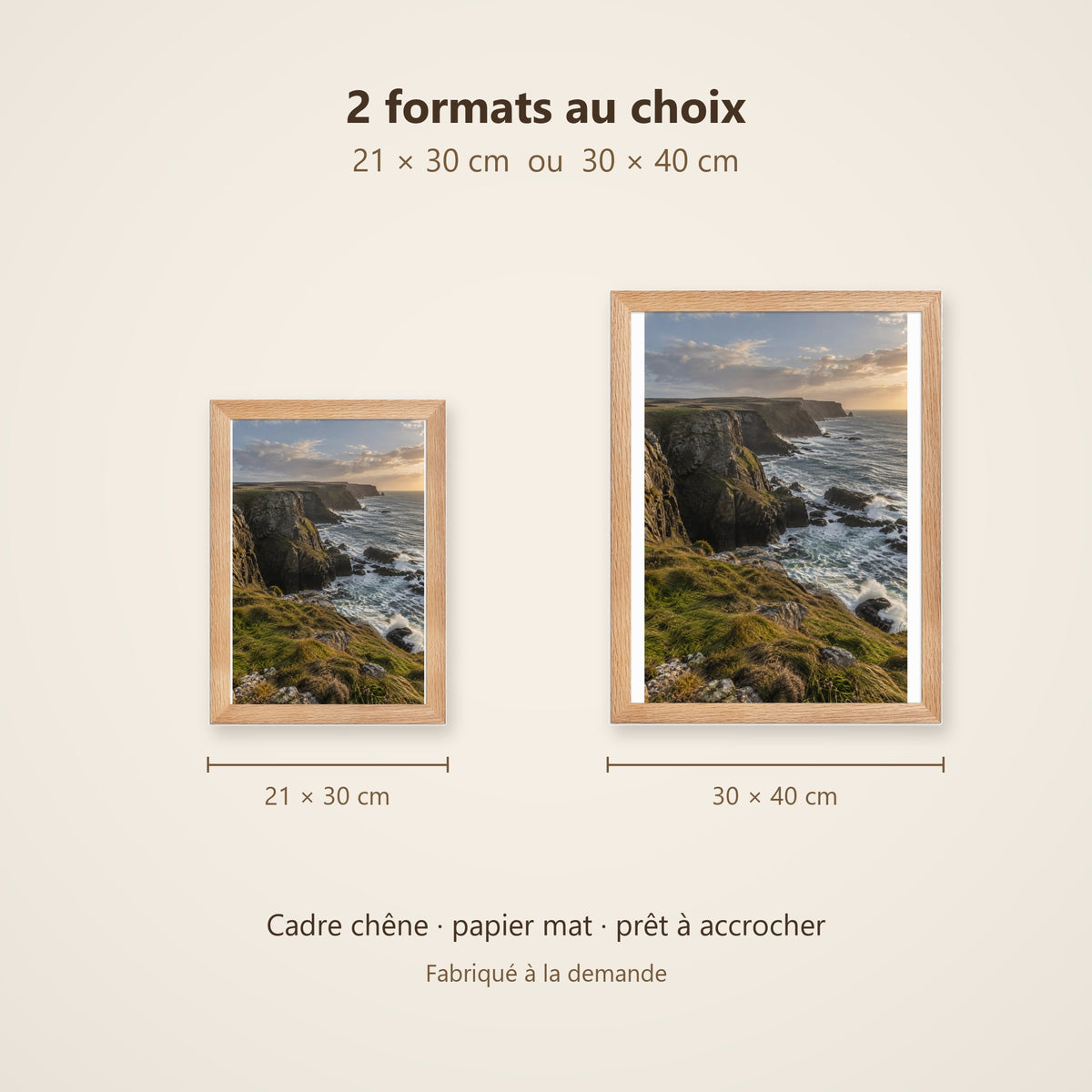 Poster Encadré Falaises Côtières - Affiche Nature Océan Cadre Chêne - Décoration Murale
