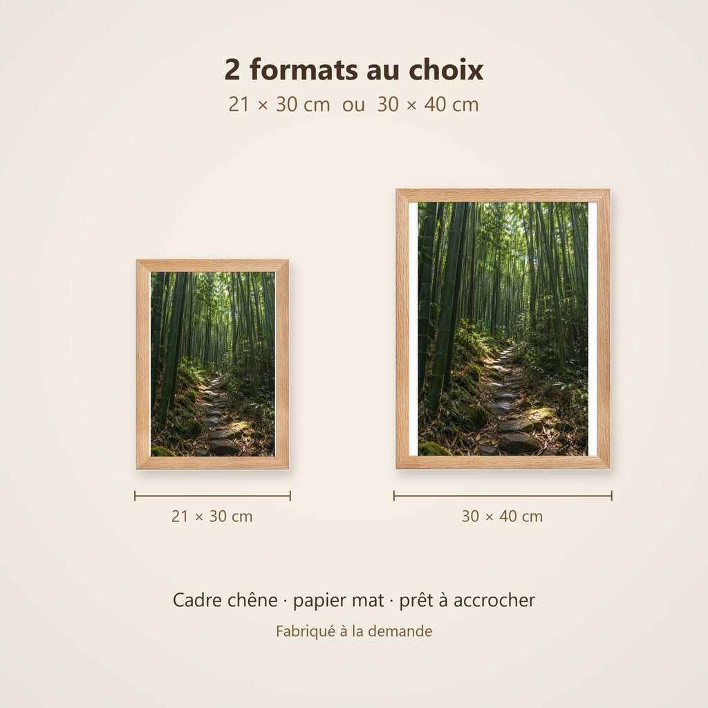 Poster Encadré Forêt de Bambous - Affiche Nature Zen Cadre Chêne - Décoration Murale