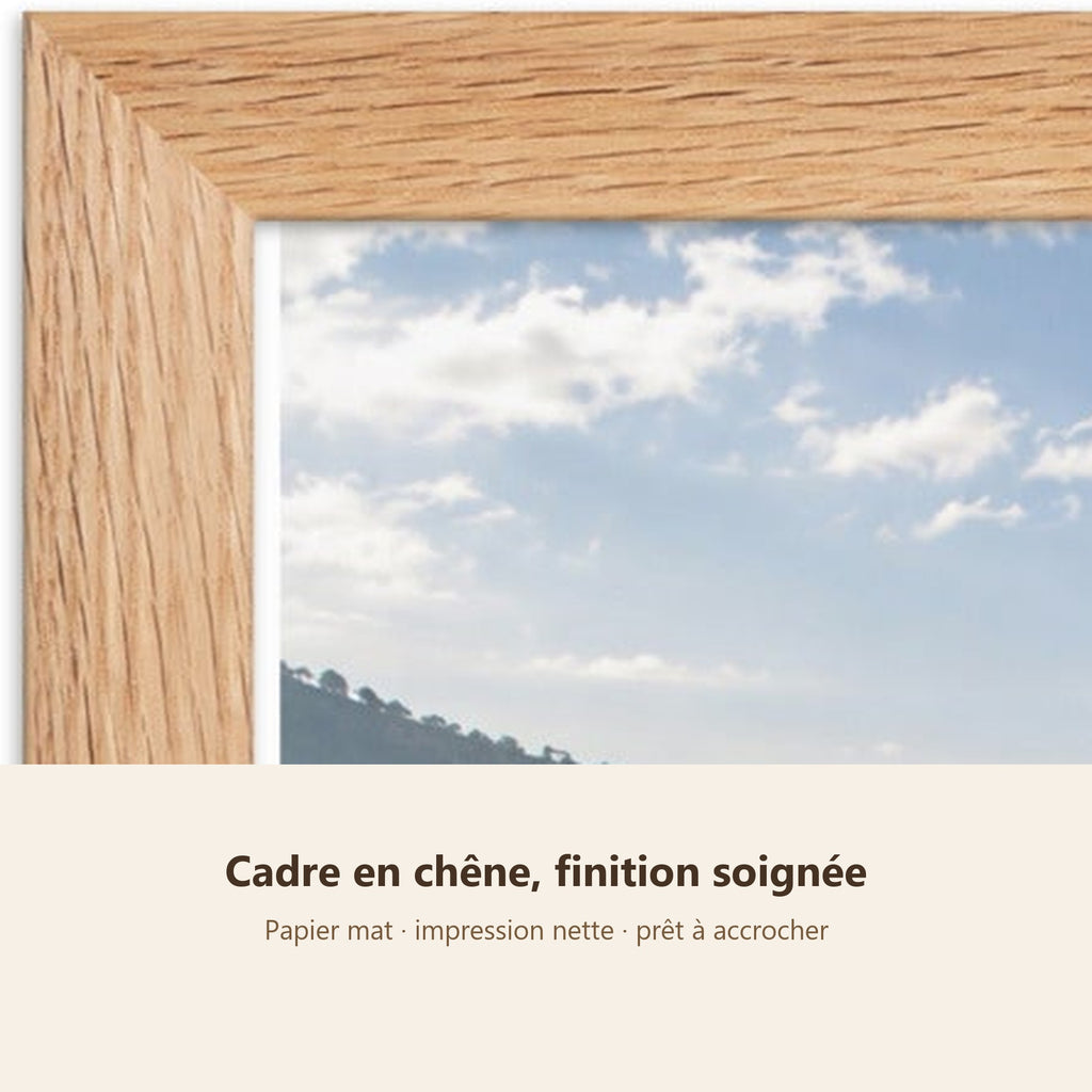 Poster Encadré Rizières en Terrasses - Affiche Nature Montagne Verdoyante Cadre Chêne - Décoration Murale